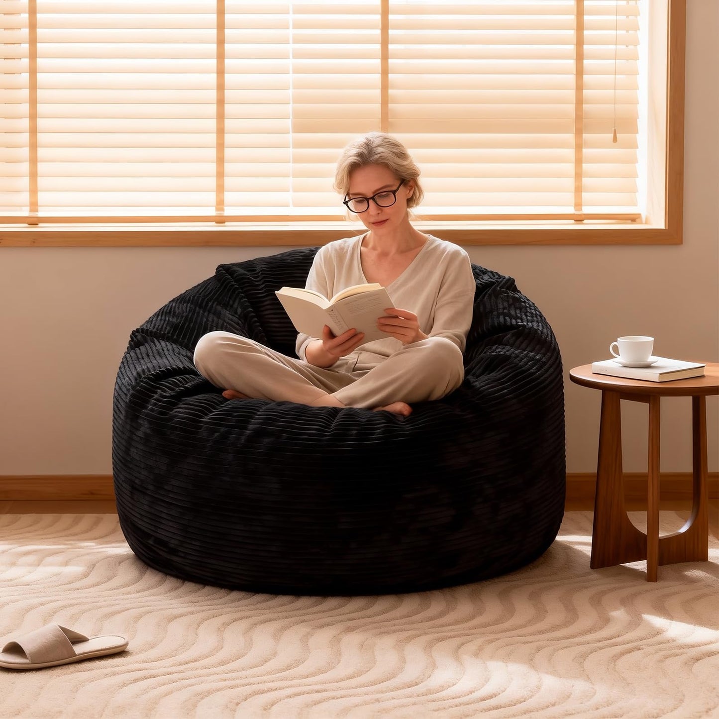 Yagamo Bean Bag Chairs for Teens, 3FT Bean Bag with Memory Foam Filling, Bean Bag Chairs with Plush Microfiber Removable Cover, Cozy Sofa for Reading, Gaming- Black