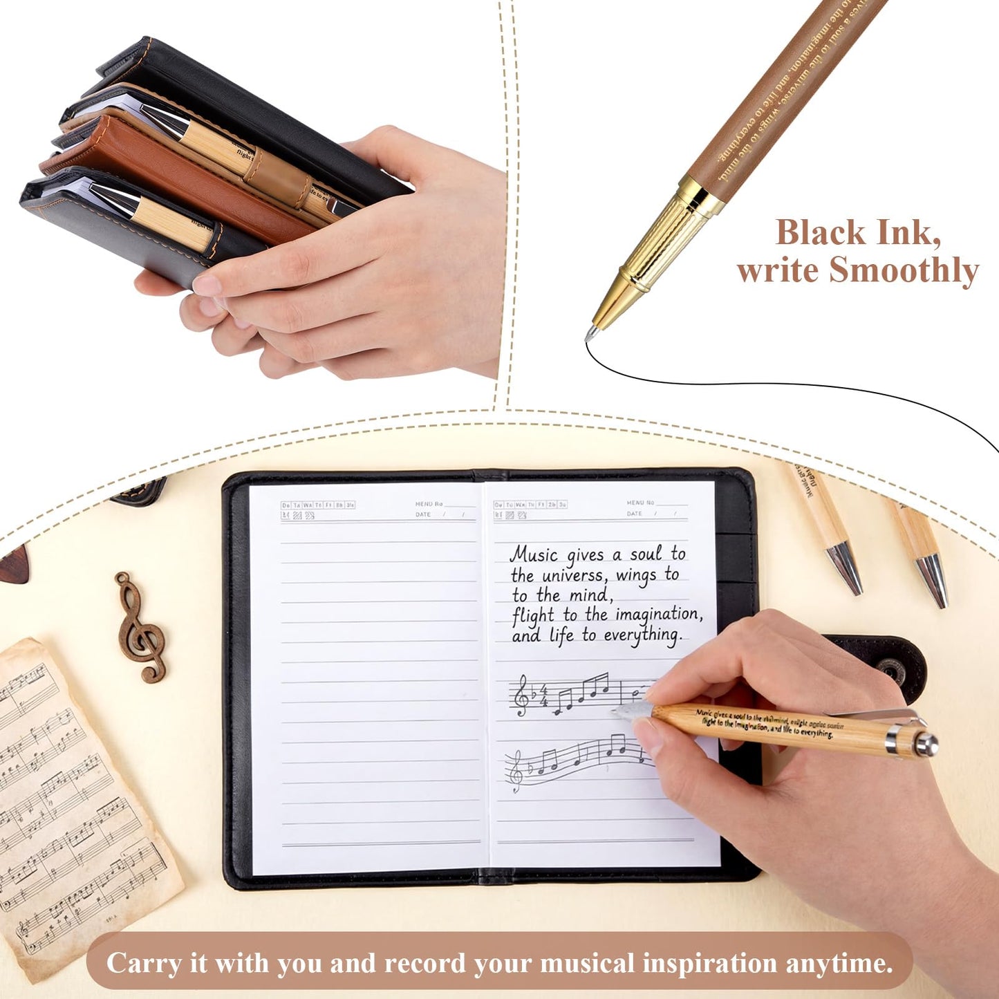 Gueevin 15 Sets Music Graduation Gifts for Students Choir Members Inspirational Music Themed Leather Notebook with Piano Ballpoint Pen Graduation Gift for Teen Student Musician Teacher(Burlywood)