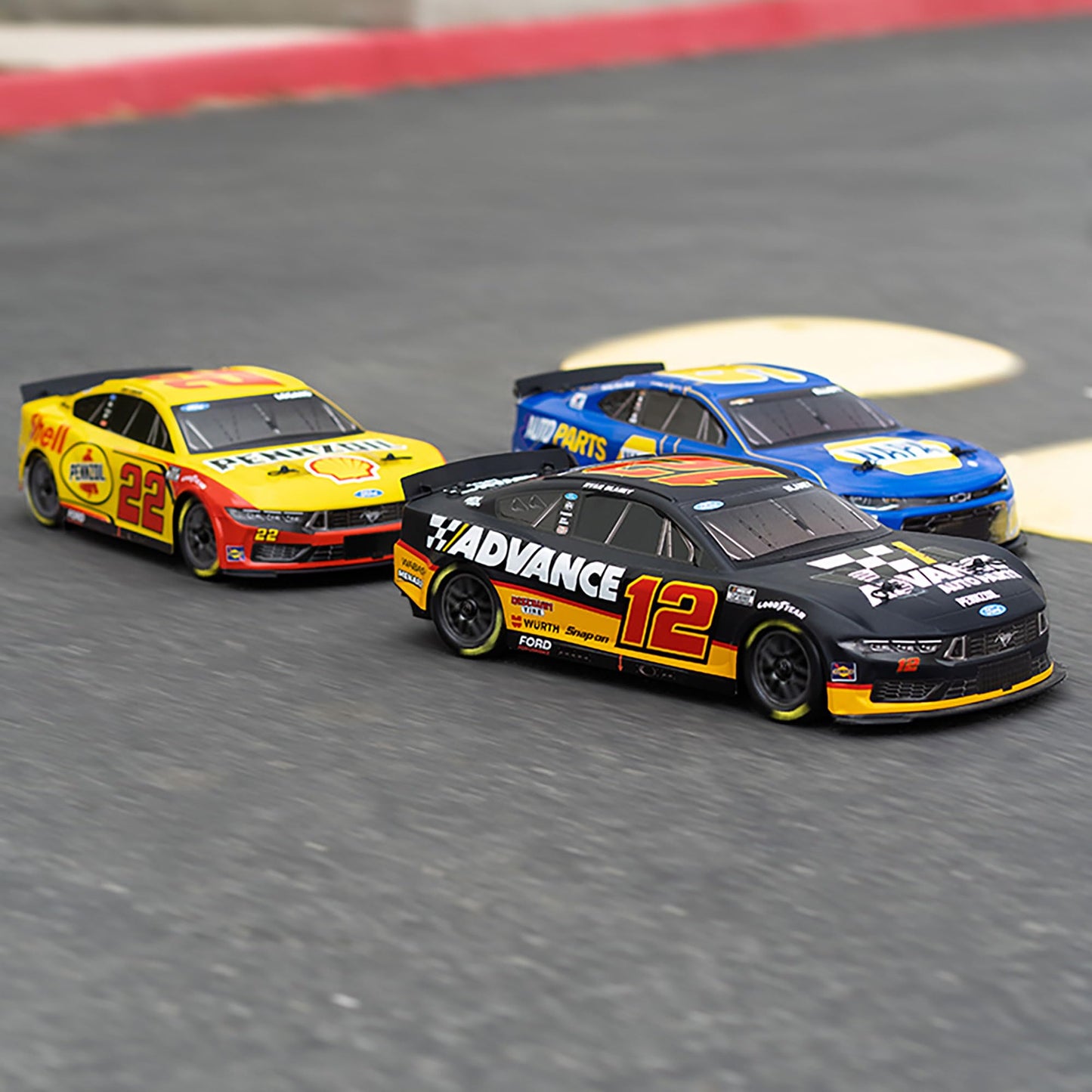 Losi 1/12 NASCAR RC Race Car Ryan Blaney No. 12 2025 Advance Auto Ford Mustang 2S AWD RTR Brushed On-Road Battery & Charger Included Black LOS1122512