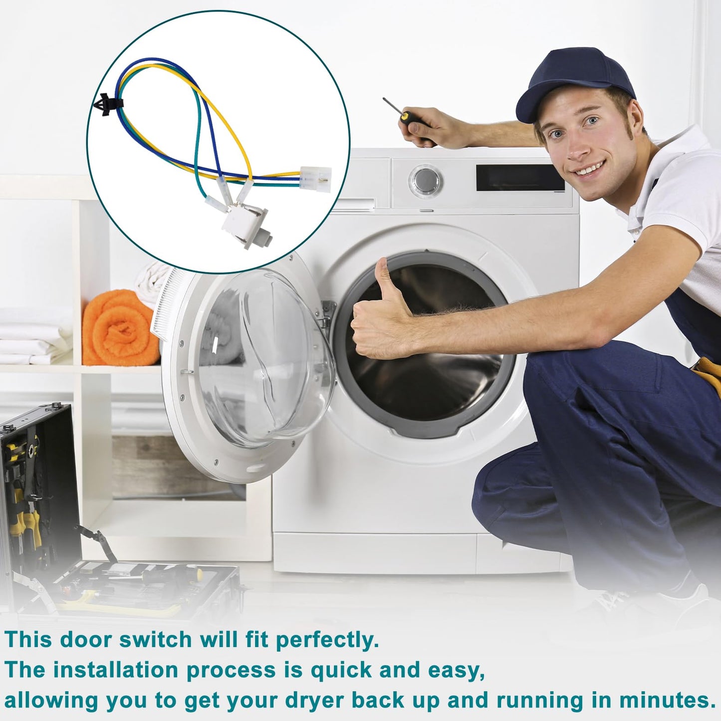 8283288 Dryer Door Switch with Wire, Compatible with Whirlpool Dryer, WPW10318609 W10318609 8574875 W10128087 8283288 4165281 4371407 8519323 865677