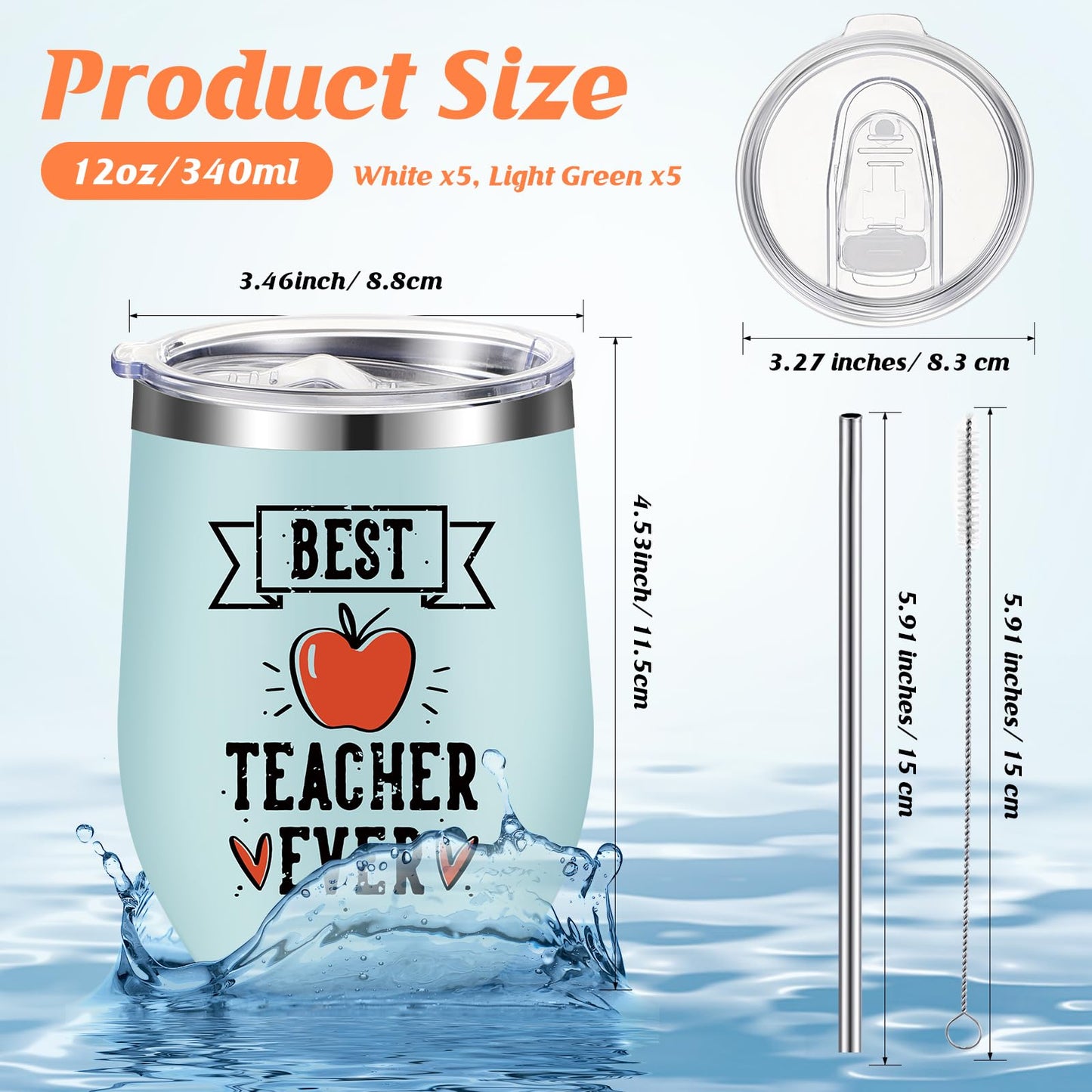 meekoo 10 Pcs Teacher Appreciation Gifts Bulk, End of Year Teachers Gift 12oz Stainless Steel Coffee Mugs with Lid Straw Brushes Thank You Tumblers Cup for Women Men from Students Graduation (Classic)