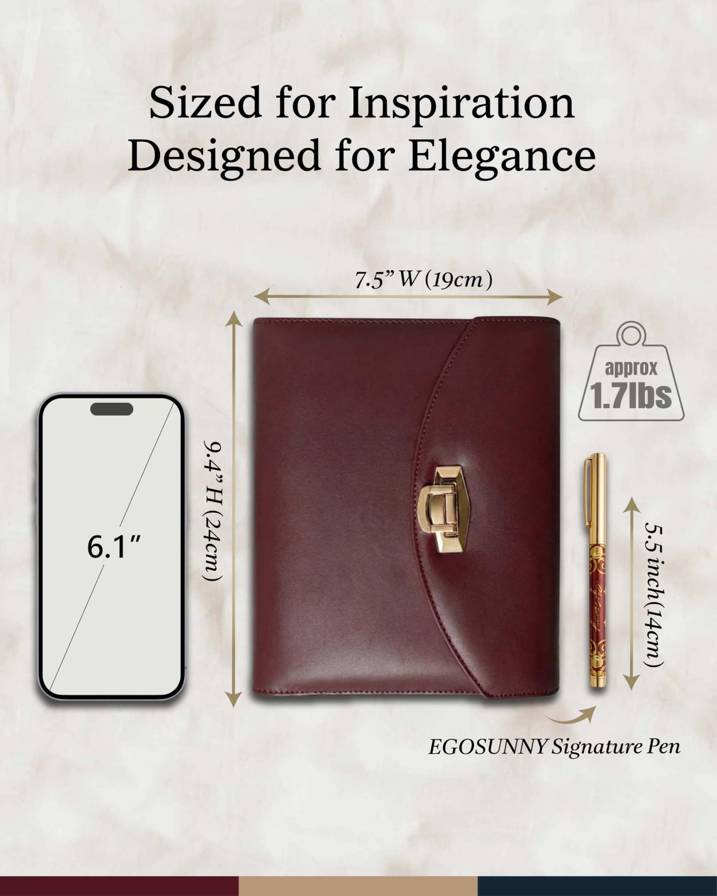 EGOSUNNY Terence Clutch-Style A5 PU Leather Planner 5.8" x 8.3", Refillable 6-Ring Binder with 80 Sheets, Dividers & Elegant Metal Ballpoint Pen – Professional Organizer for Work & Everyday Use