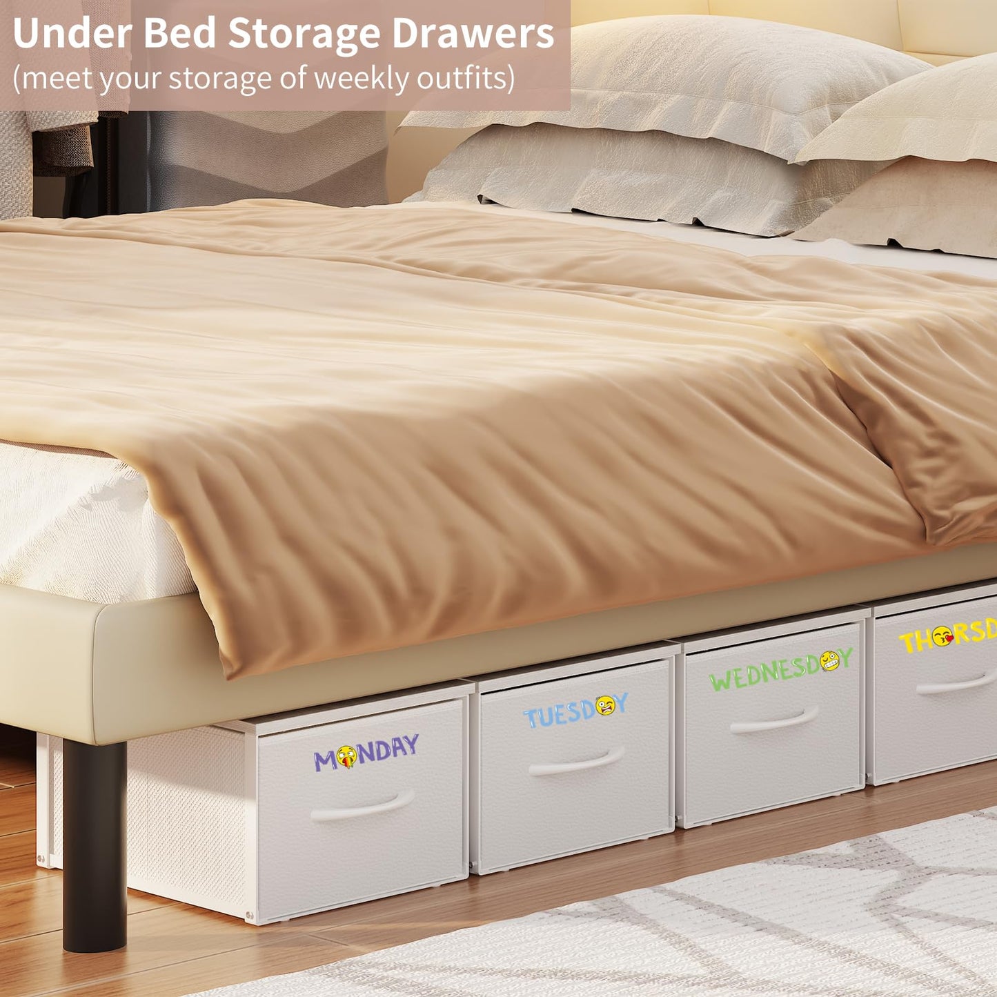 X-cosrack 3 Packs Individual Stackable Storage Drawers with Wood Top for Closet, Small Stacking Closet Organizer with Drawers, Metal Frame 3 Fabric Storage Drawer Bins for Bedroom, Under Bed, White