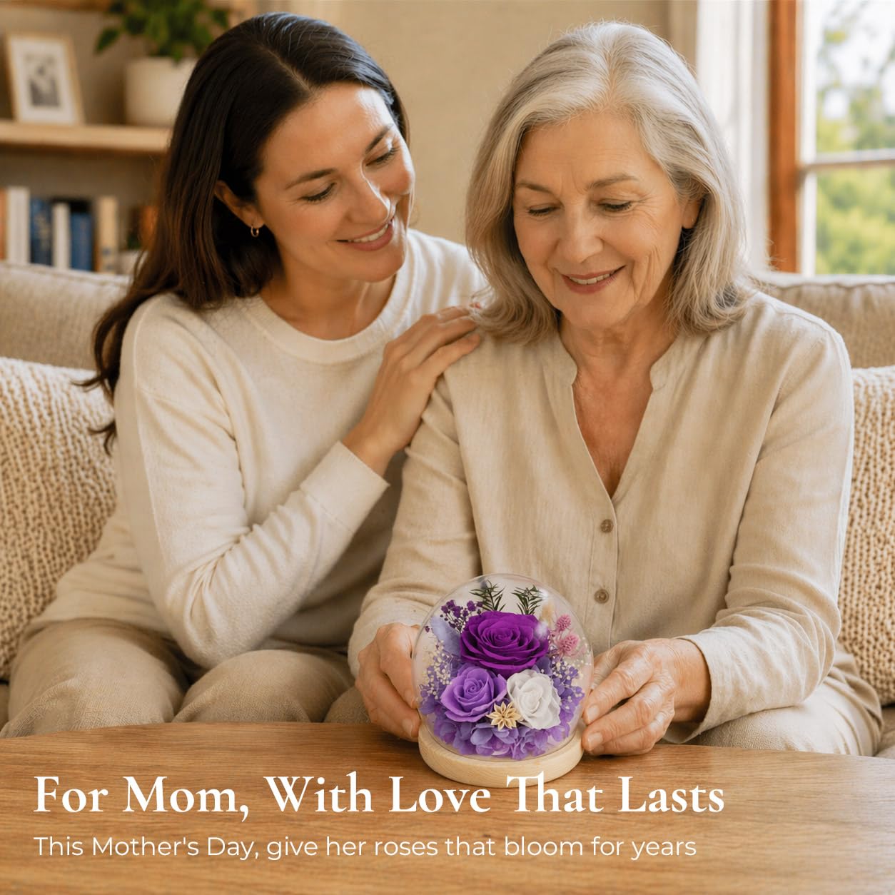 FIACO Gifts for Mom Mothers Day Women Birthday Preserved Flowers in Glass Dome Forever Fresh Flowers for Delivery Eternal Roses Gifts for Grandma Wife Daughter Friends