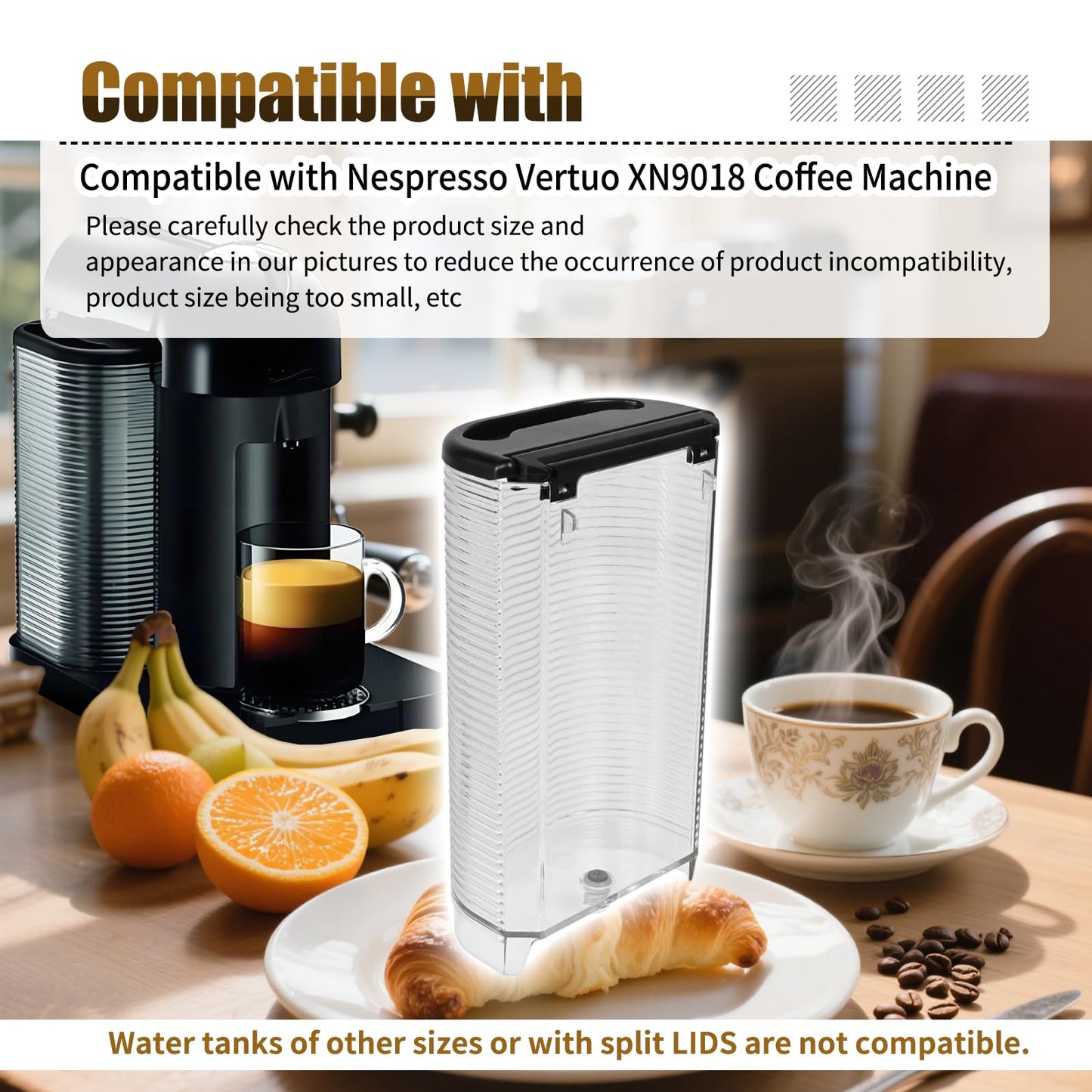 Water Reservoir MS-624441 Compatible With Nespresso Krups Vertuo Espresso Coffee Machine, 1.2L Water Tank Compatible with Nespresso breville Vertuo Café Maker,NOT Compatible with De'Longhi Machine