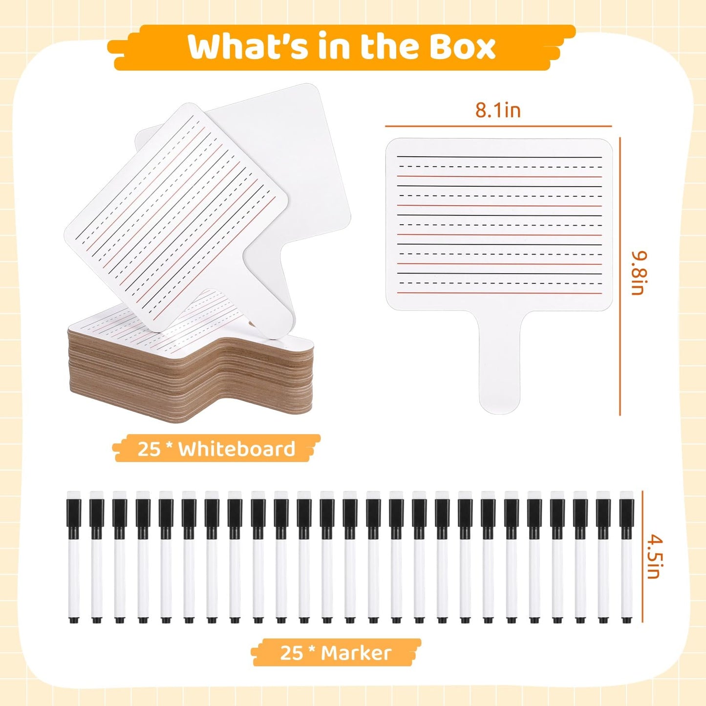 25 PCS Dry Erase Paddles with Markers, Dual-Sided Handheld Whiteboard, Dry Erase Sign with Blank and Lined Sides, Writing Drawing Whiteboard, Auction Paddles for Classroom Interaction, Game, Vote