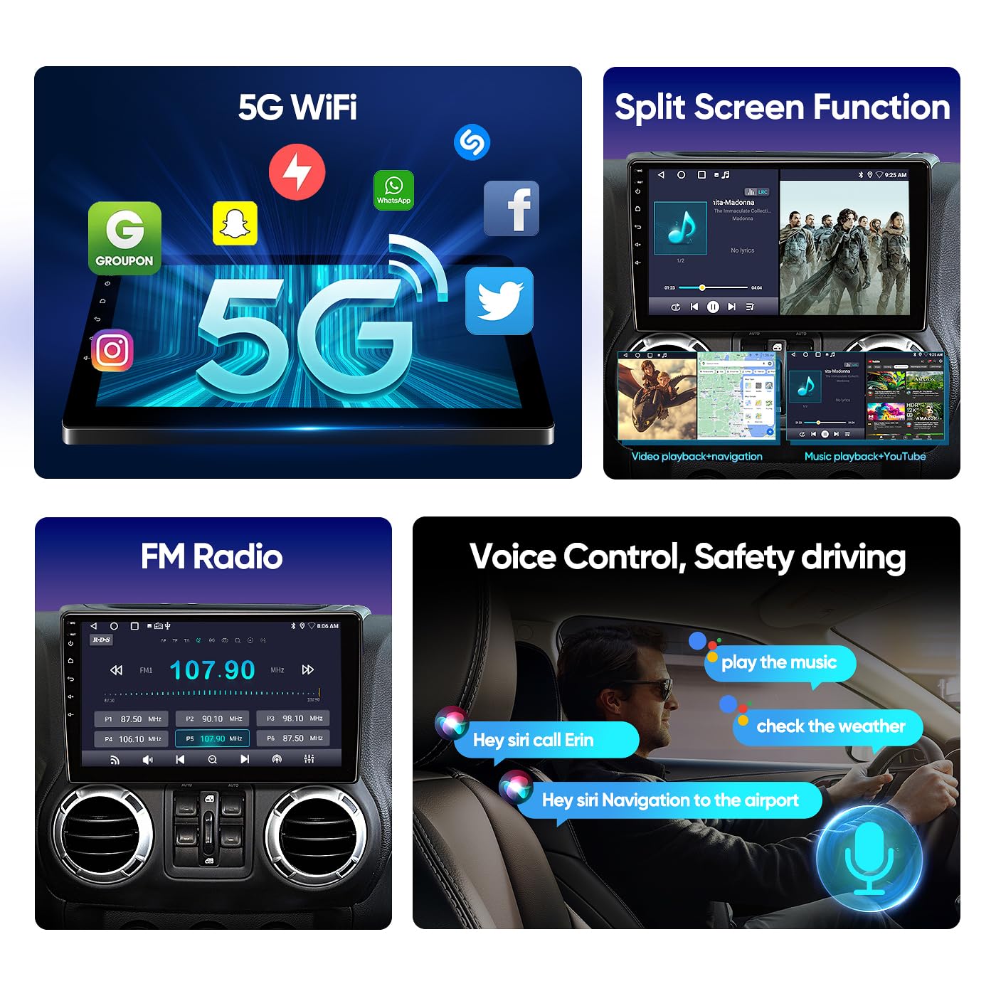 10.2 Inch Car Radio Stereo Upgrade Replacement for Jeep Wrangler/JK 2007-2018 Jeep Patriot 2009-2016 Dodge Ram 1500 2500 2009 2010 2011 2012 withCarPlay/Android Auto/Touch Screen/FM/HD Backup Camera