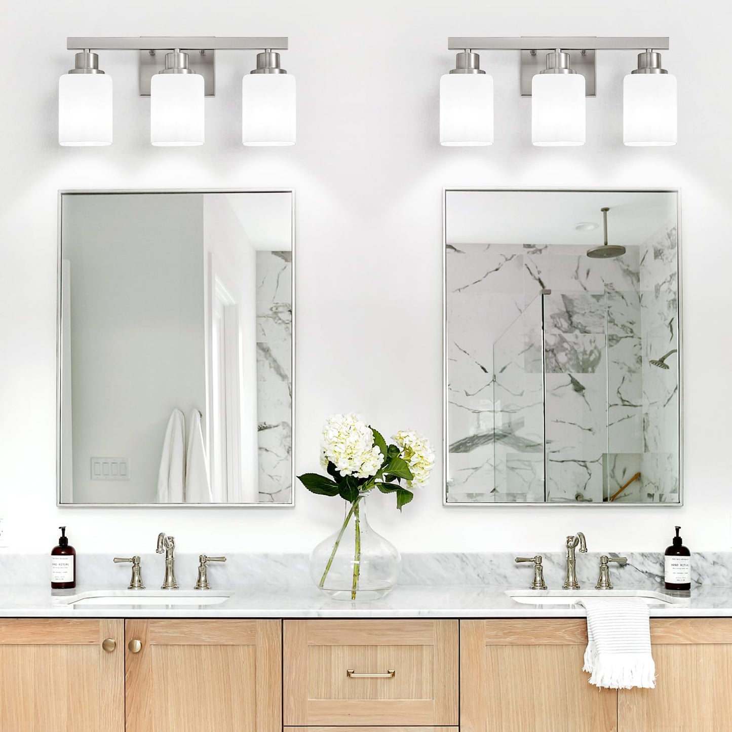 DIKAIDA 3-Light Bathroom Vanity Light,Brushed Nickel Vanity Lights with Square Frosted Glass,Modern Bathroom Wall Lights Fixtures Over Mirror,Wall Sconces Lighting for Bedroom Living Room,E26