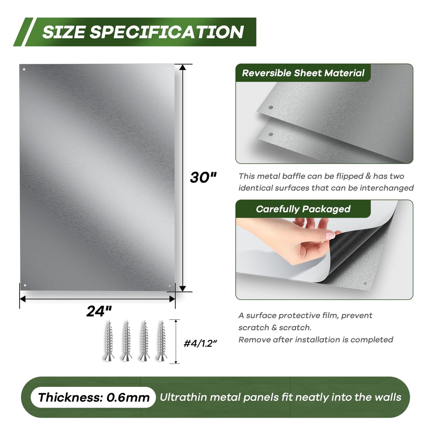 Ultra-Thin & Reversible Stainless Steel Stove Backsplash Panel, 24" x 30" Splatter Guard for Kitchen Wall & Range Hood | Easy Installation with Pre-Drilled Holes & Mounting Screws Included