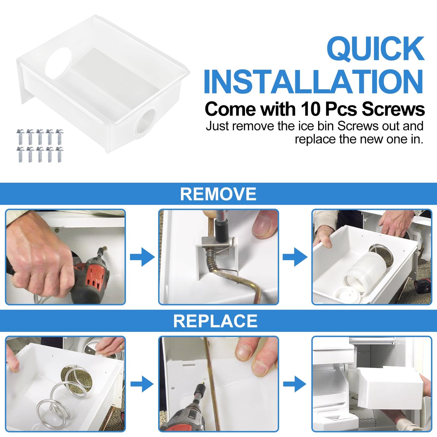 Upgraded W10670845 Refrigerator Ice Bucket Compatible with Whirlpool Ice Maker Replacement Parts WPW10670845 Removable Ice Bin for Kenmore Ice Maker Replacement WRS325FDAM04, WRS315SDHM08 Ice Bin