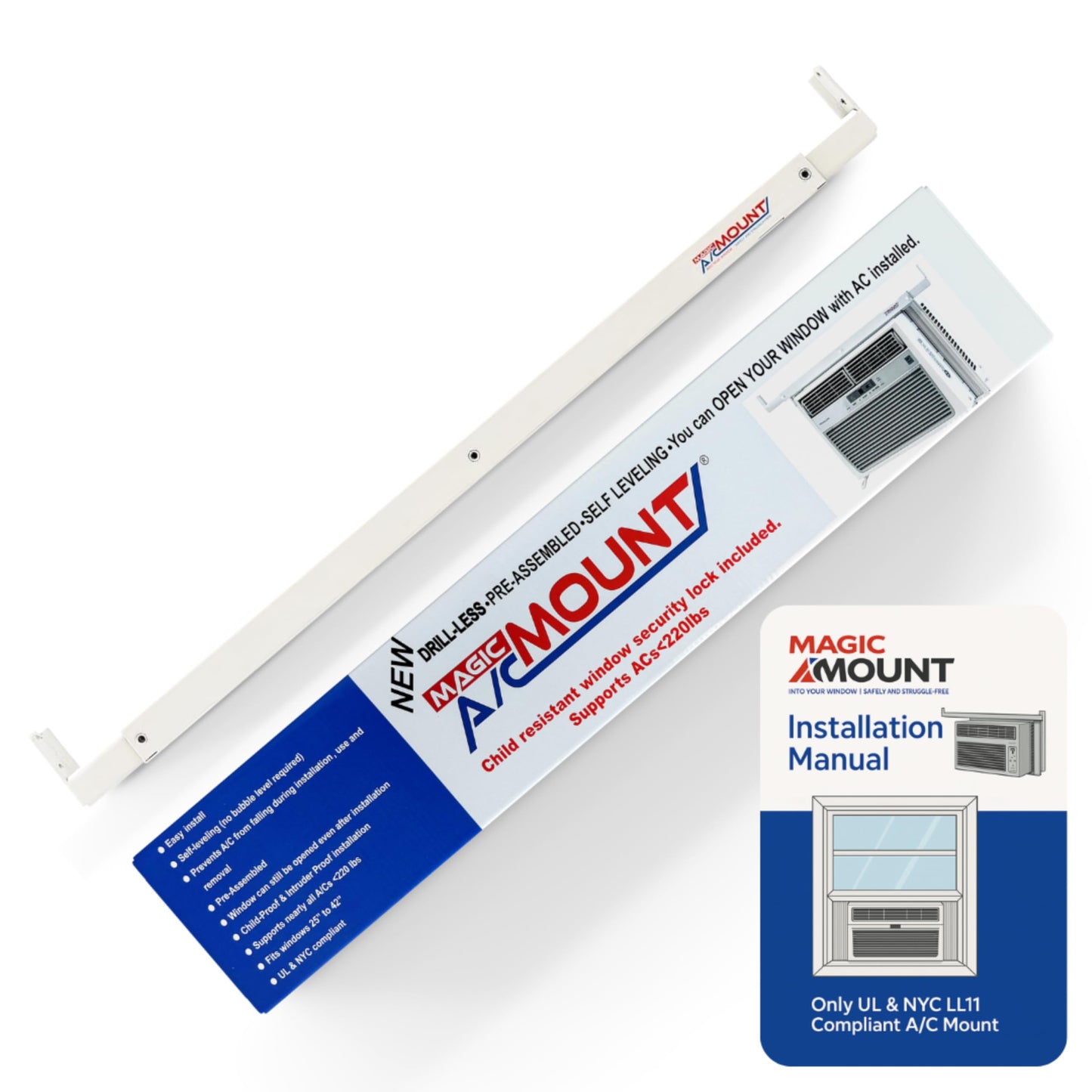 MAGIC A/C MOUNT Window AC Bracket - No Tools or Drilling Required - Adjustable Fit (25"-42") - AC Brackets for Windows Holds up to 220lbs - Rust-Resistant Steel Window Air Conditioner Support Bracket