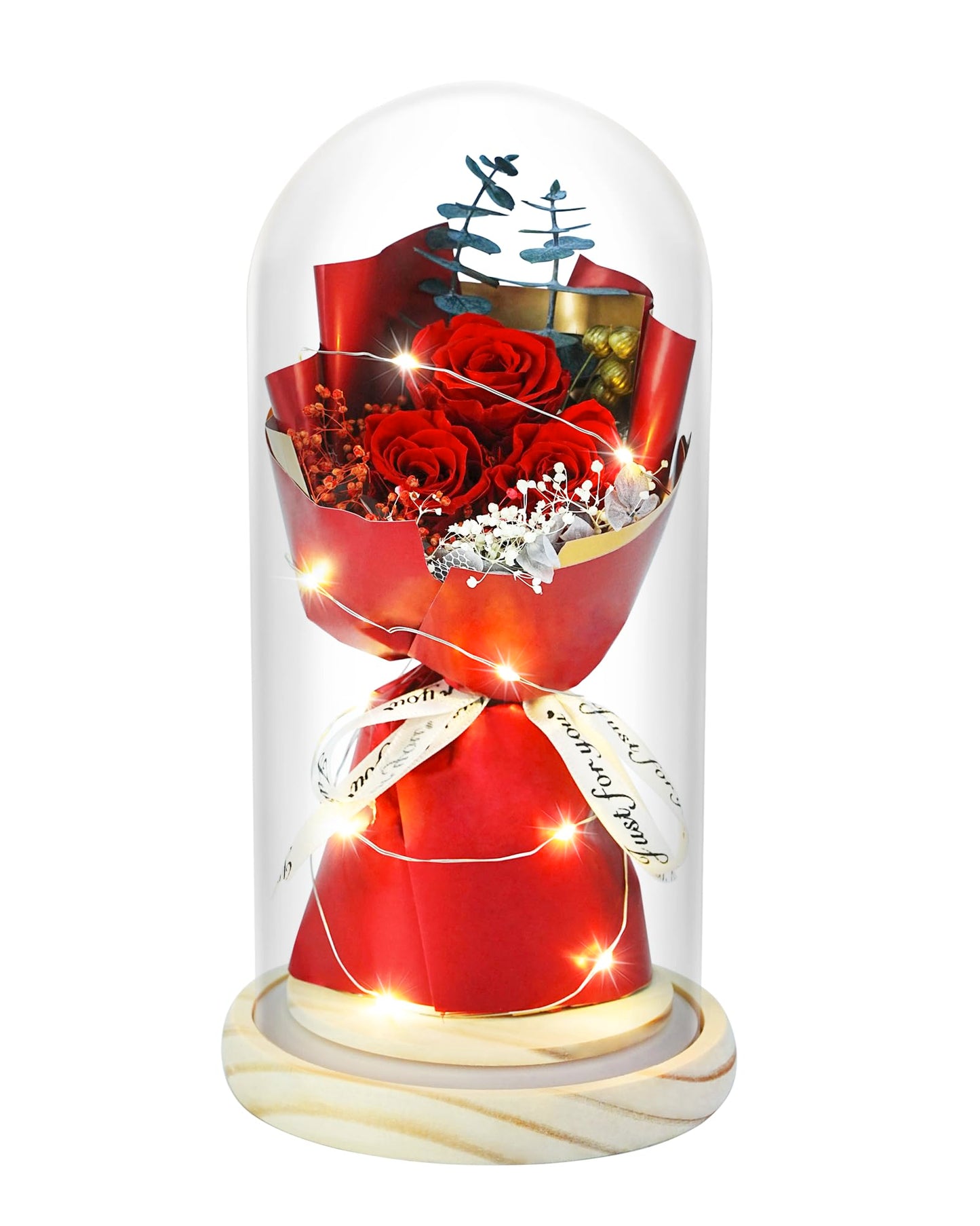 HVY Preserved Flowers Bouquet for Her,Forever Flowers Fresh Bouquet Mothers Day Birthday Gifts for Mom Preserved Rose Gifts for Women Wife Girlfriend Red Eternal Rose Present