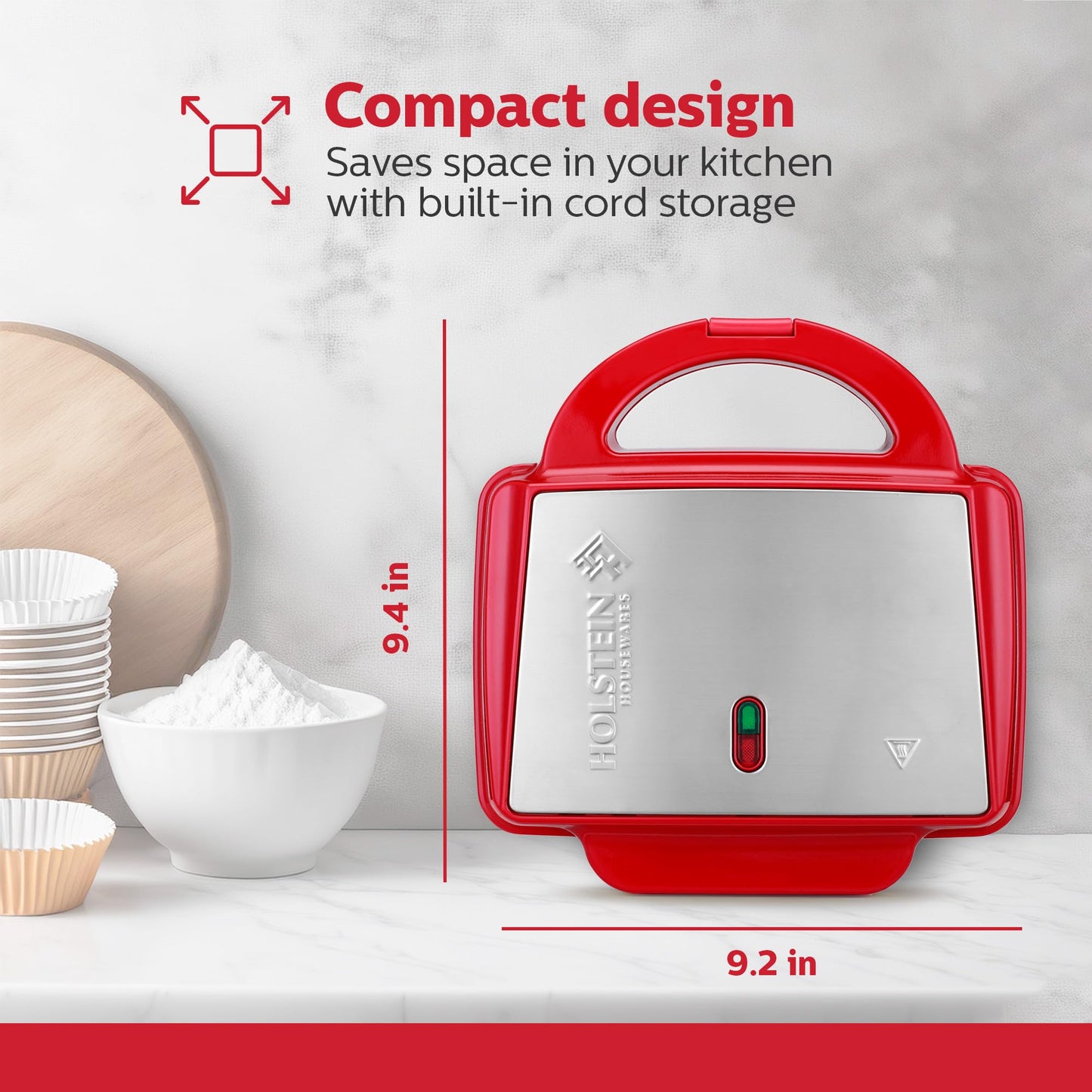 Holstein Housewares Non-Stick 6-Count Electric Cupcake Maker Machine – Bakes 6 Cupcakes, Muffins, Pizza Cups, Cinnamon Buns – Perfect for Gifts, Birthdays, Holidays, or Bake Sales, Red