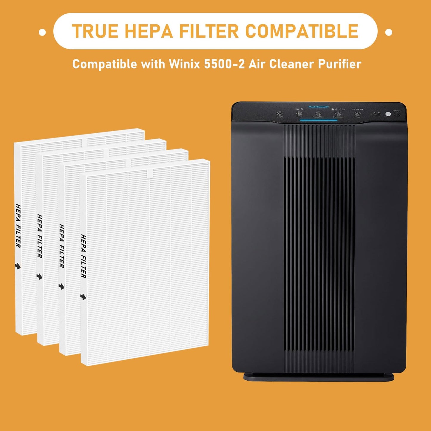 116130 True HEPA Replacement Filter H Compatible with Winix 5500-2 Air Cleaner Purifier and Models AM80, 4 Pack HEPA Filter only