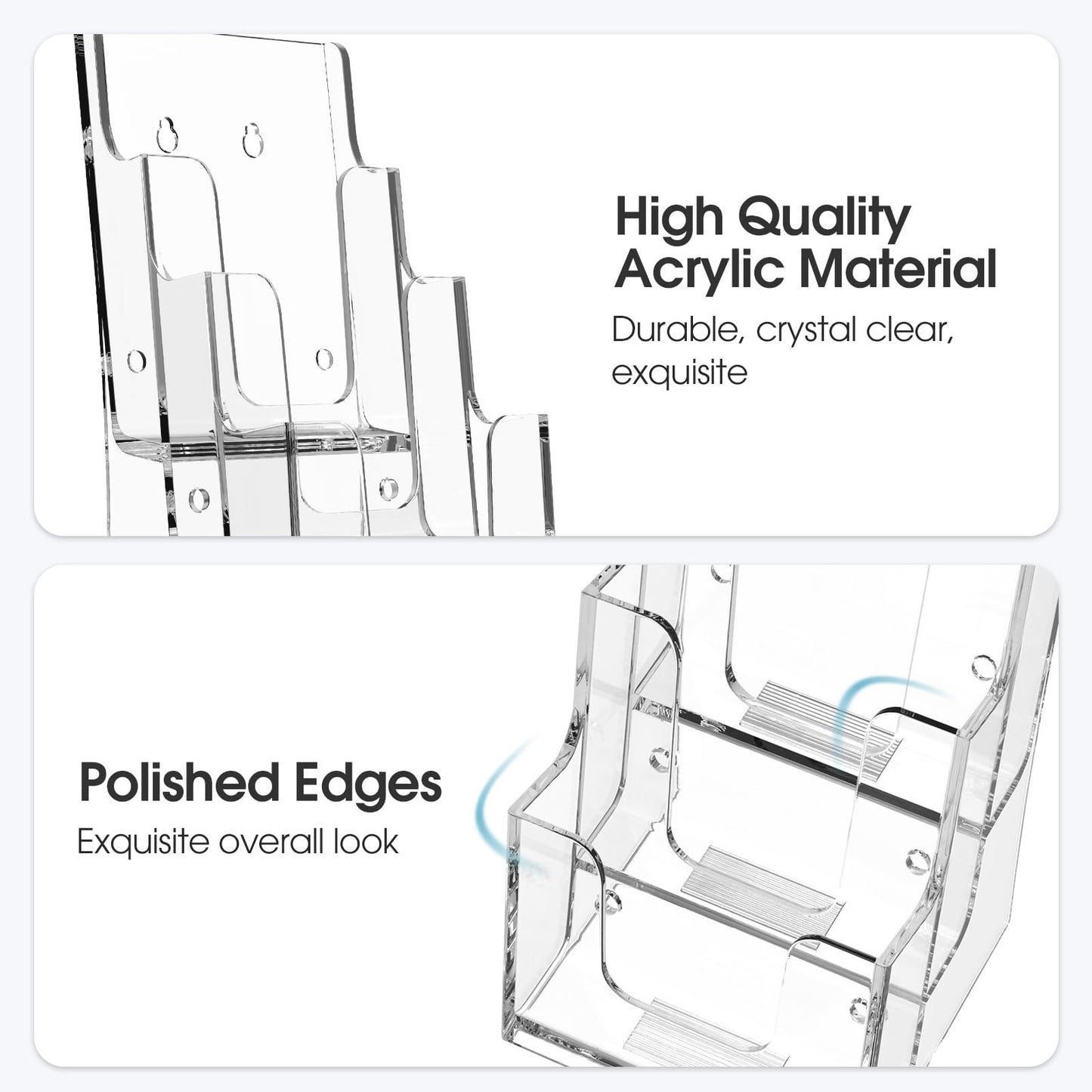 MaxGear Acrylic Brochure Holder, 4 Inch Wide 3 Tier Literature Display Stand, Clear Premium Acrylic Pamphlet Holder, Multi Pocket Wall Mount or Countertop Organizer, Office or Home Use, 6 Pack