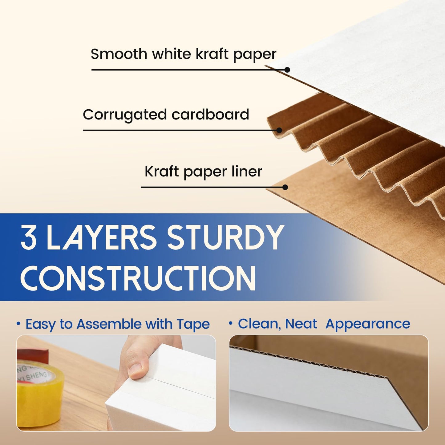 Mefleet 12x5x9" Shipping Boxes 50 Pack - Corrugated Cardboard Mailing Box Packaging for Small Business - White Mailer Packing Supplies