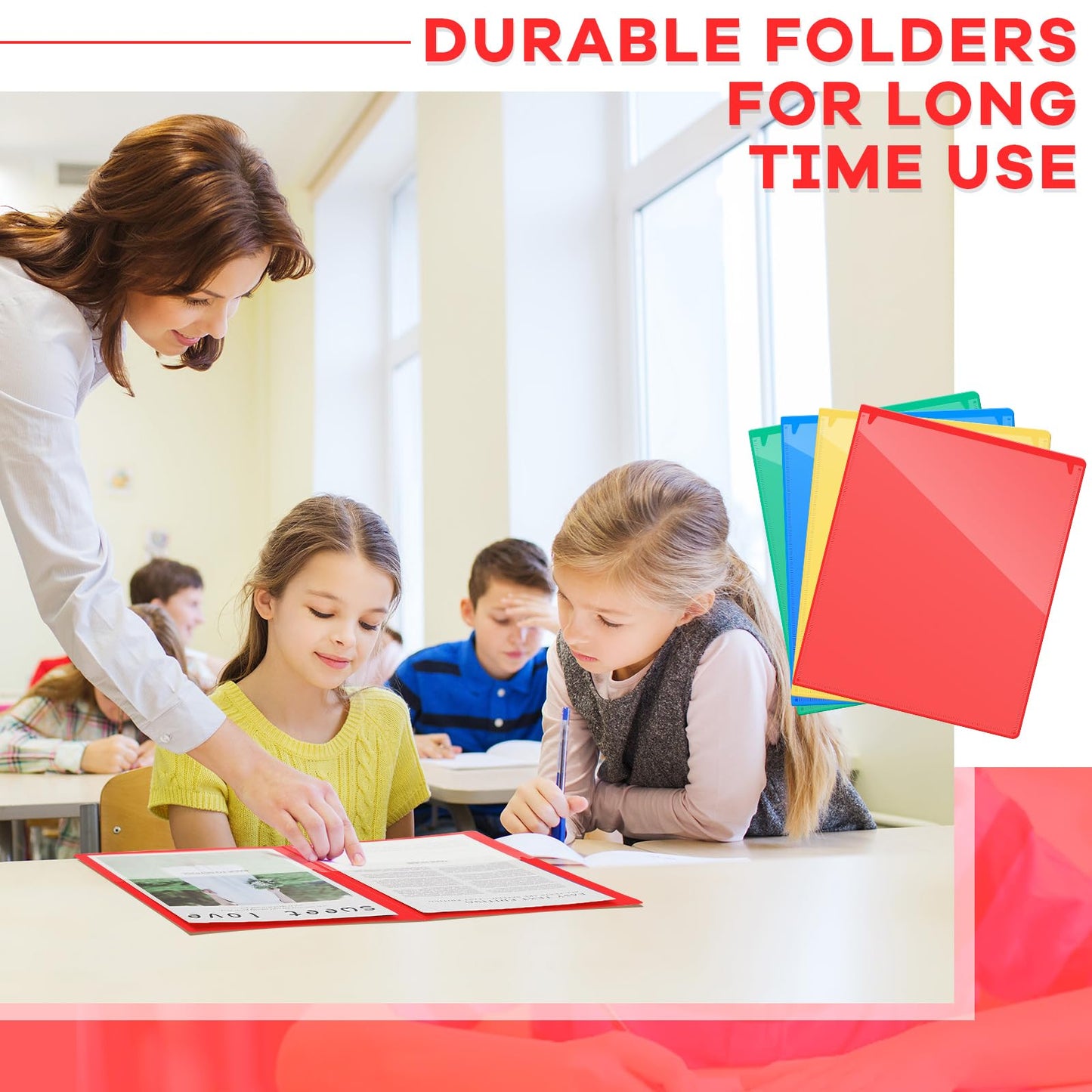 Henoyso 24 Pcs Folders with Pocket School to Home Folder Heavy Duty 2 Pocket Homework Folders with Clear Front Pockets for School Students Parent Teacher Communication (Red,Yellow,Blue,Green)