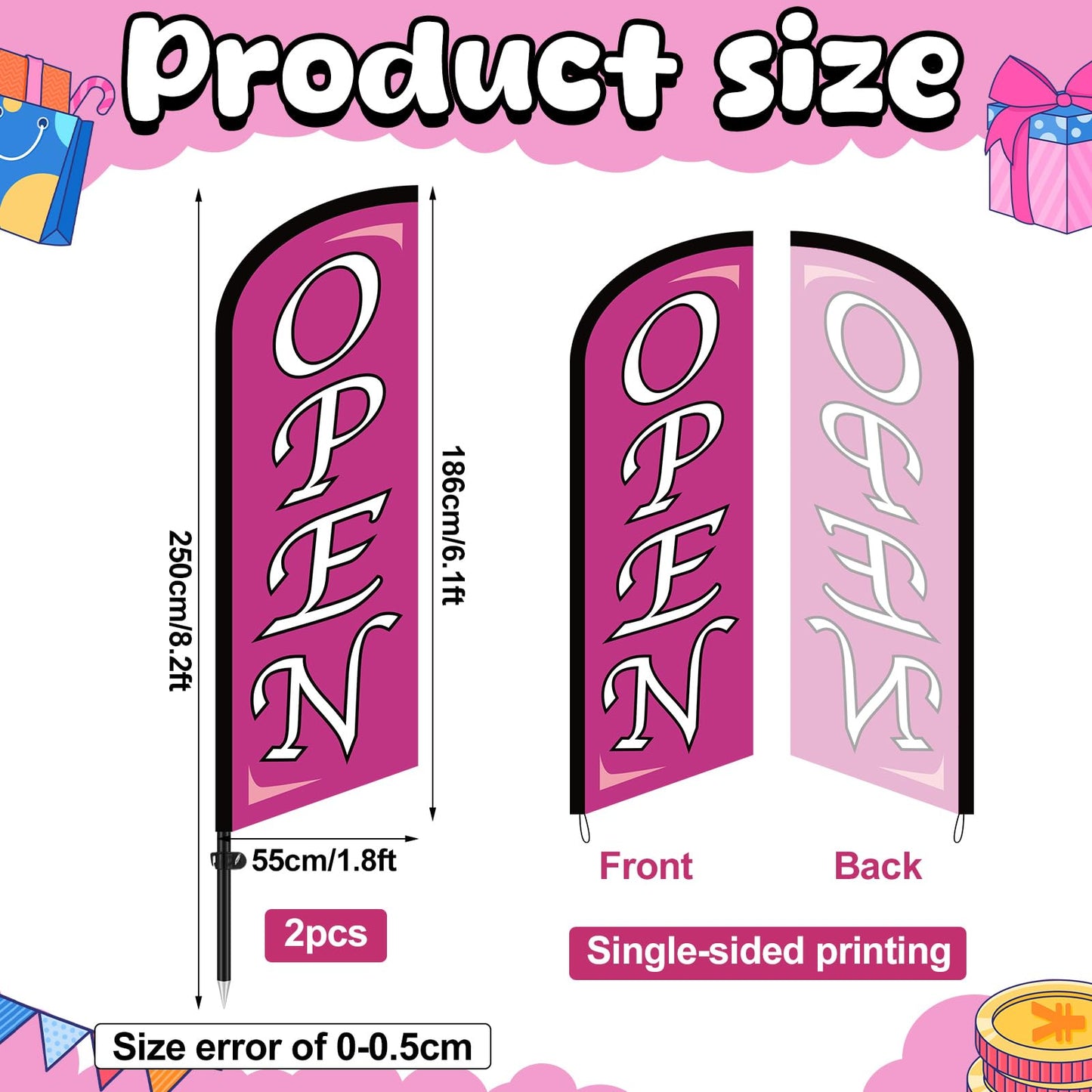 Tegeme 2 Sets Open Windless Swooper Flag 8.2 ft Open Feather Banner Sign, Complete Advertising Flag Kit with Pole and Fiberglass Ground Stake for Outdoor Business, Events, Yard, Storefront