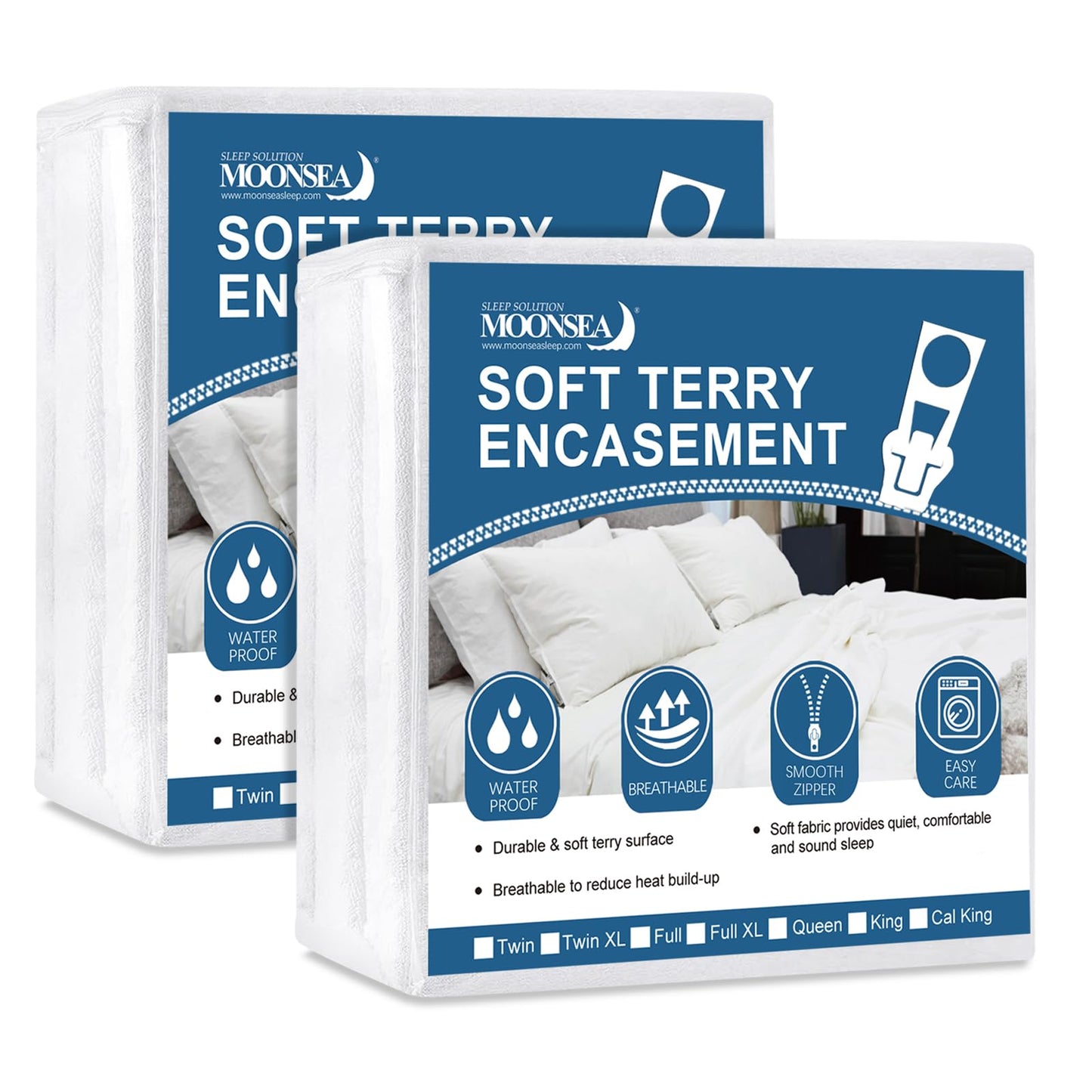 Zippered Mattress Protector 2 Pack with Ultra Soft Terry Surface, 6-Side Waterproof Mattress Encasement, Durable Zipper, Noiseless, for Standard Queen Size Mattress 60'' X 80''(10-14 in.H)