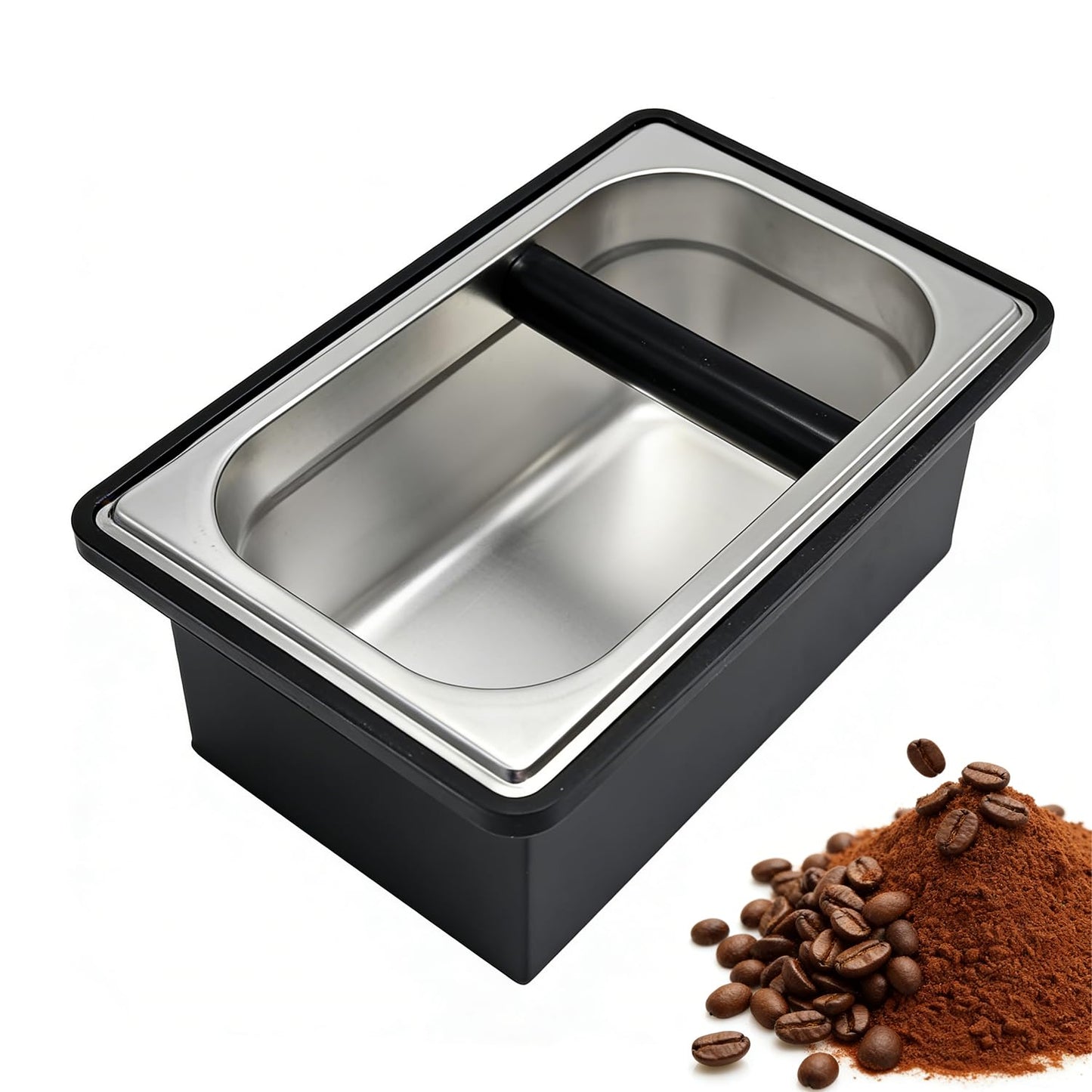 forusom Espresso Knock Box,Stainless Steel Knocker Storage Box, Large Capacity Coffee Container,With Removable Shock-Absorbent Knock Bar and Anti-Slip Base, Espresso Machine Tools for Coffee Grinder