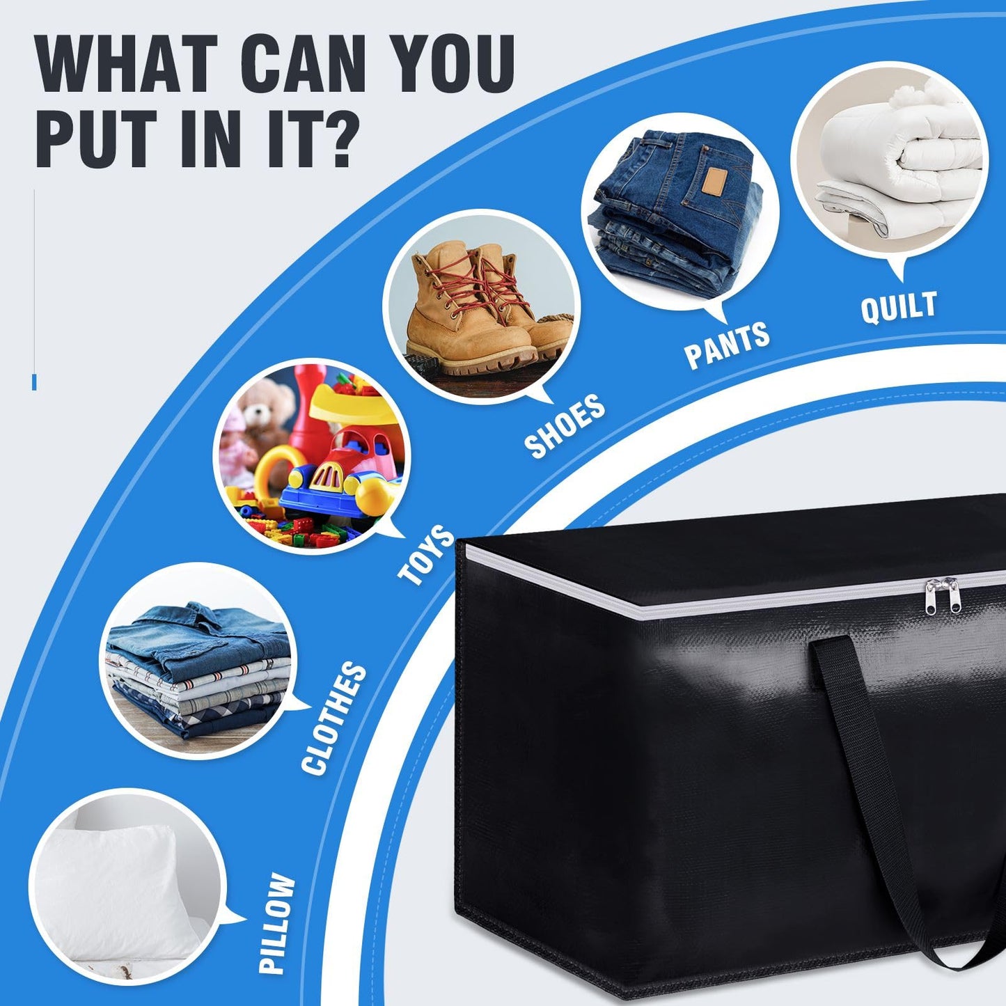 BlissTotes Moving Bags, Heavy Duty Moving Boxes with Zippers Top and Sturdy Handles, Storage Bags for Space Saving and Packing, Collapsible Moving Supplies, Storage Totes (125L, 8-Pack, Black)