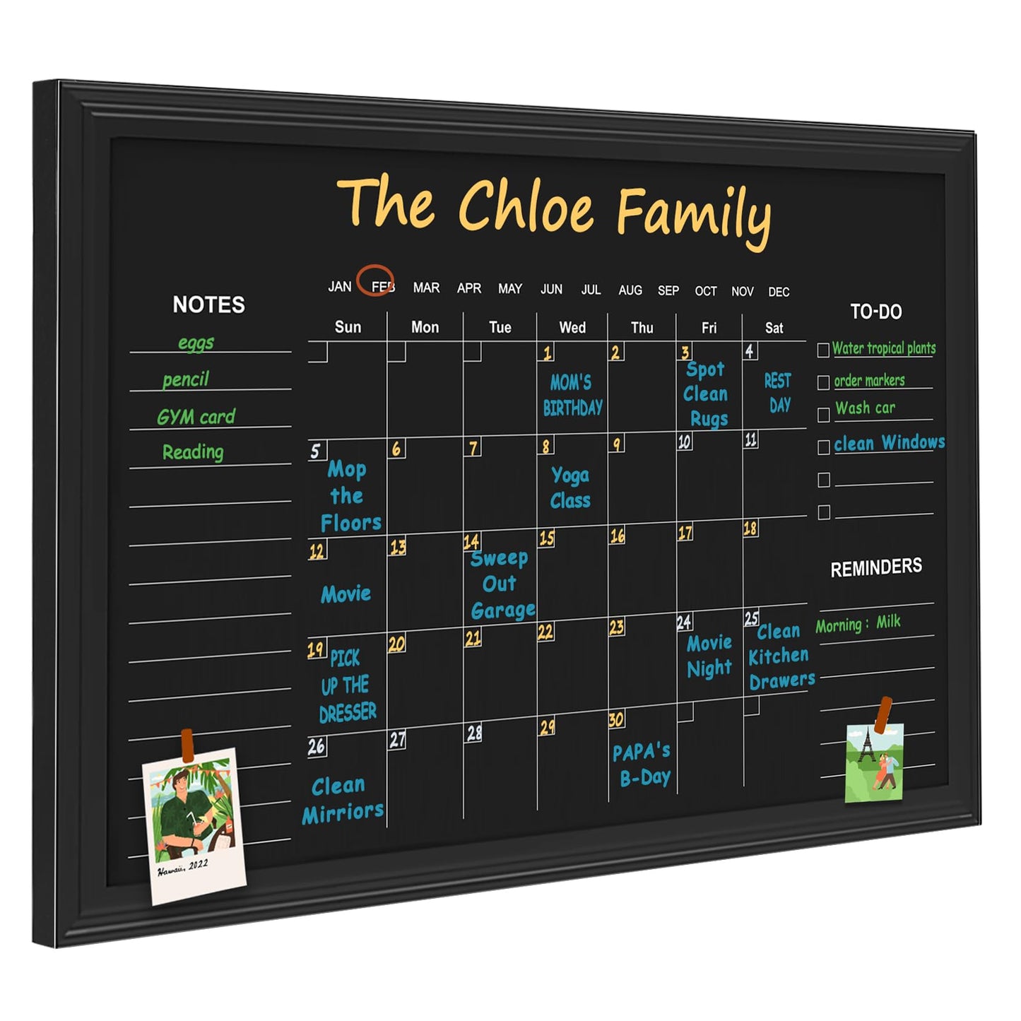 Magnetic Chalkboard Calendar, 17.7" × 23.6" Monthly and Weekly Calendar Chalk Board for Wall, Family Planner,Black(Family-HB-4560)