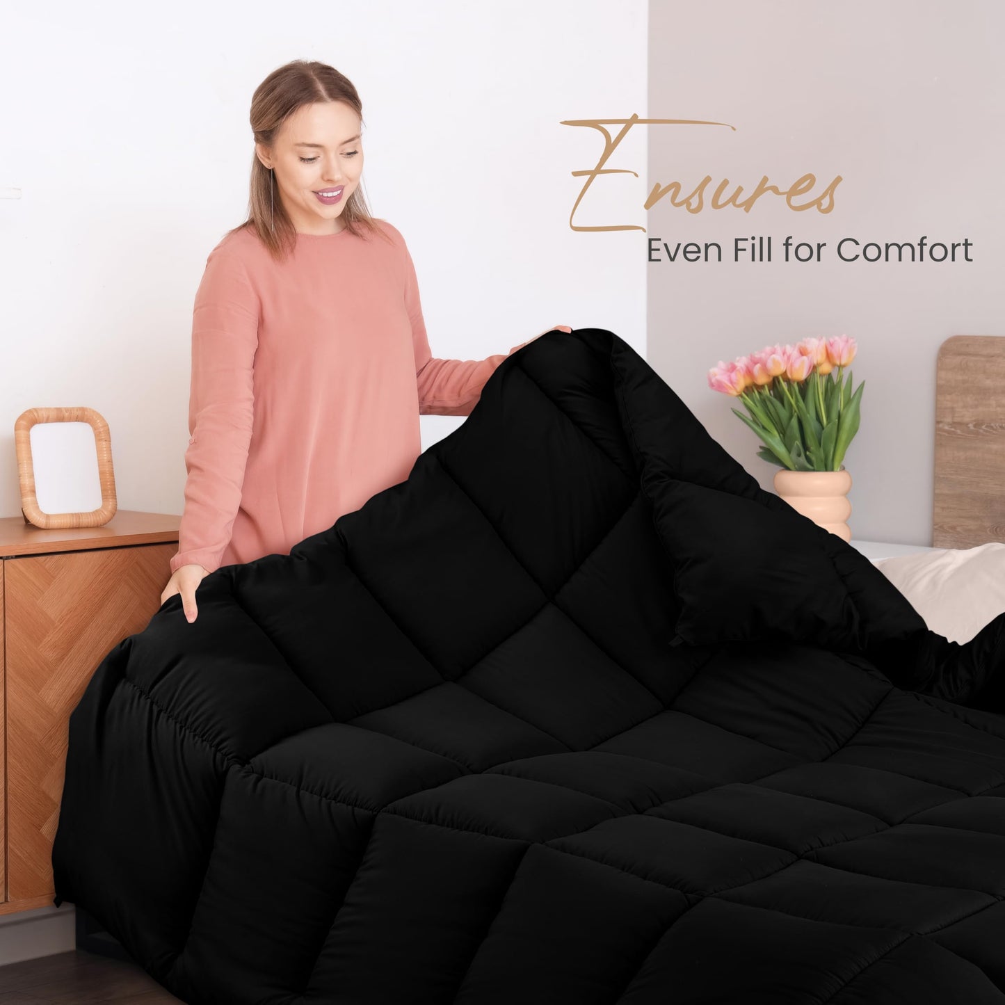 Utopia Bedding Comforters King Size, All Season Duvet Insert, Down Alternative Box Stitched Bed Comforter with Corner Tabs, Machine Washable (Black)