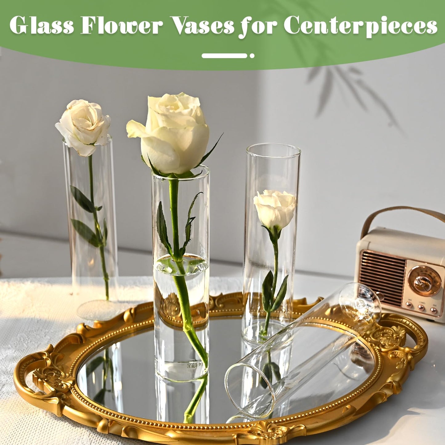 20 Pcs Glass Cylinder Bud Vases for Centerpieces, H: 7.15" x D: 1.85", Birthday Party Wedding Centerpiece Table Decorations, Home Decor, Small Cylinder Living Bud Vases in Bulk for Flowers