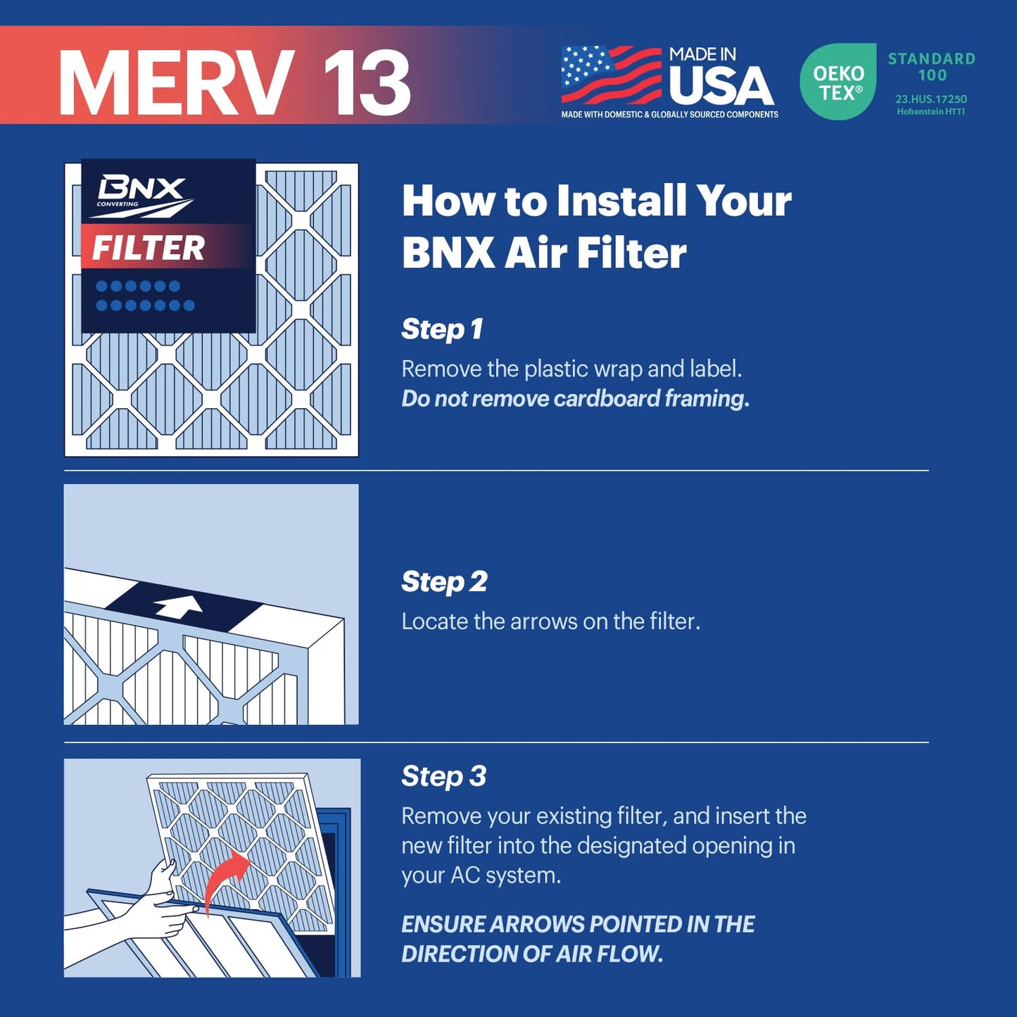 BNX TruFilter 14x18x1 MERV 13 (4-Pack) AC Furnace Air Filter - MADE IN USA - Electrostatic Pleated Air Conditioner HVAC AC Furnace Filters - Removes Pollen, Mold, Bacteria, Smoke