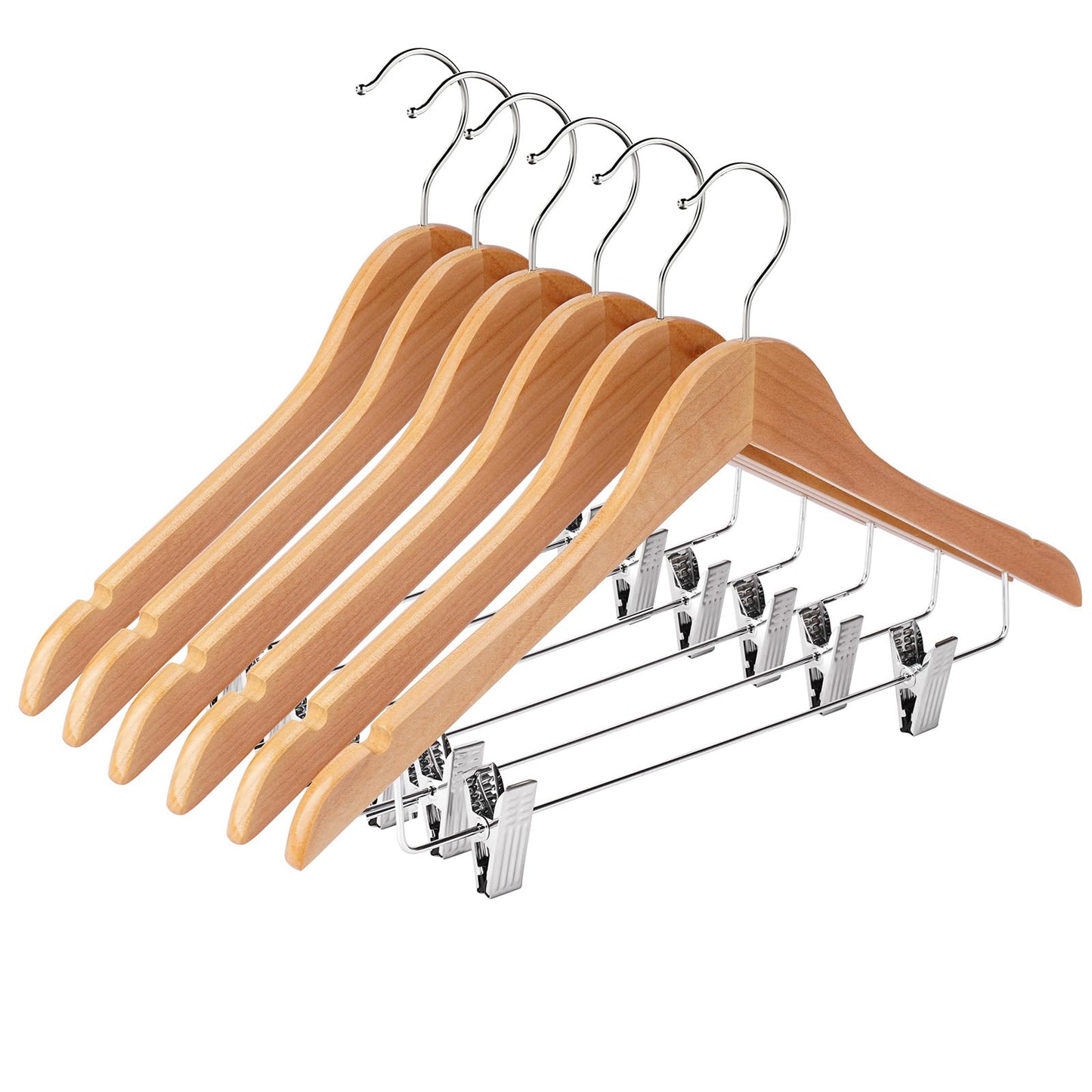 Ulimart Wooden Hangers with Clips 12 Pack Wooden Pants Hangers,Skirt Hangers with Adjustable Clips,Hangers for Pants,Jeans,Slacks,Shorts（Natural）
