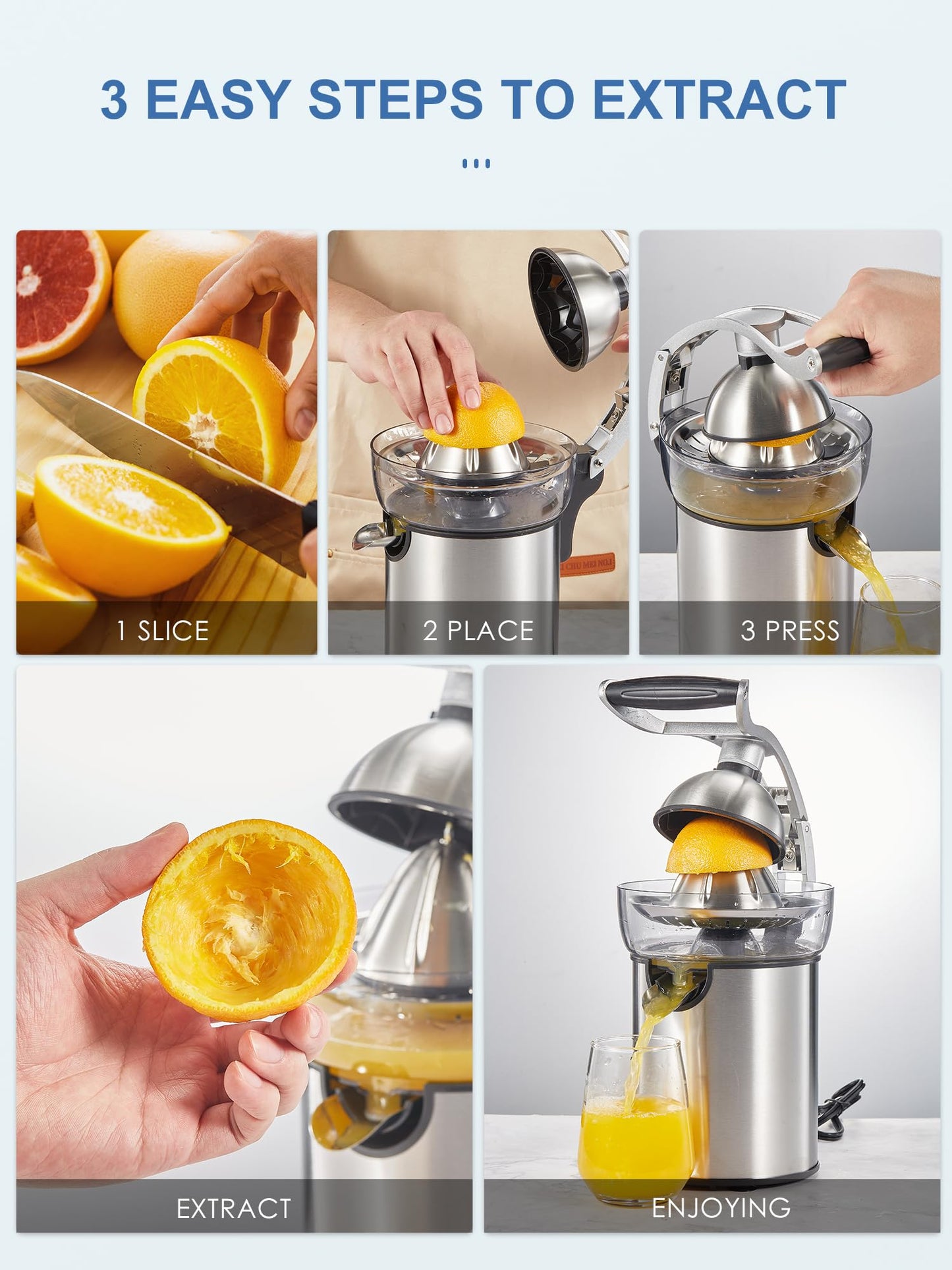 Electric Citrus Juicer Squeezer, Reemix Powerful Orange Juicer with Zine Alloy Die Casting Shell, Luxury Citrus Squeezer with Two Interchangeable Cones for Oranges of any Size (Zine Alloy Die Casting)