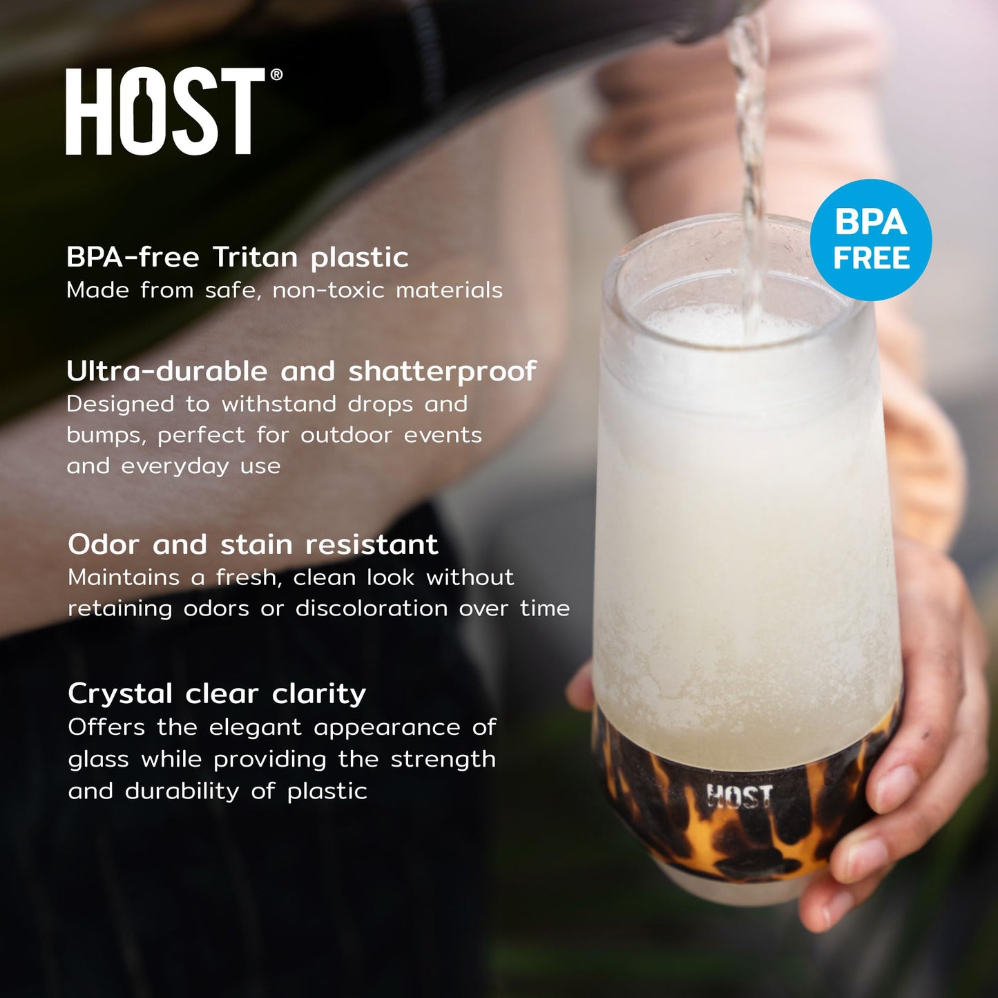 HOST Champagne Freeze Double-Walled Stemless Wine Glasses Freezer Cooling Cups with Active Cooling Gel and Insulated Silicone Grip - 9 Oz Plastic Tumblers, Seafoam Tint, Set of 2