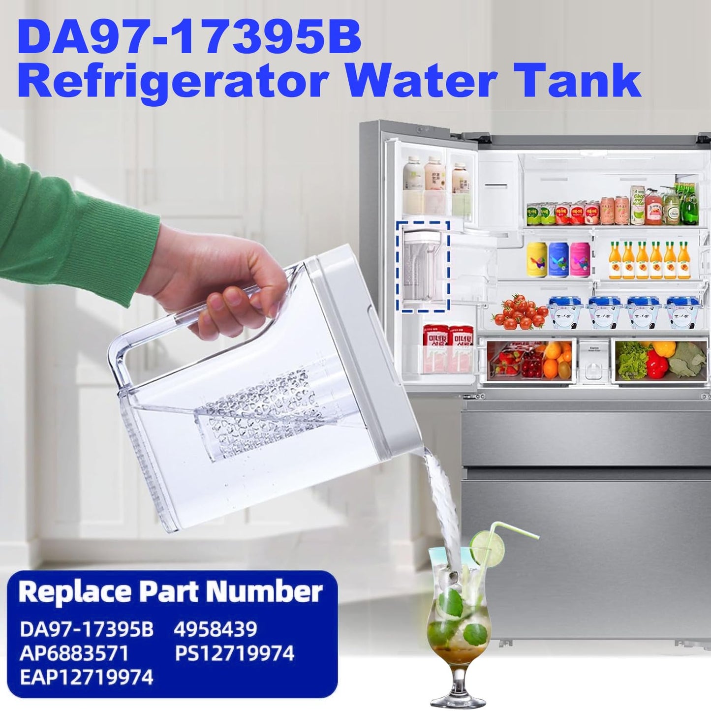 DA97-17395A Upgraded Water Pitcher Reservoir Fit for Samsung Water Pitcher Compatible with Samsung Refrigerator Samsung Refrigerator Parts RF23M8570SR RF23M8090SR