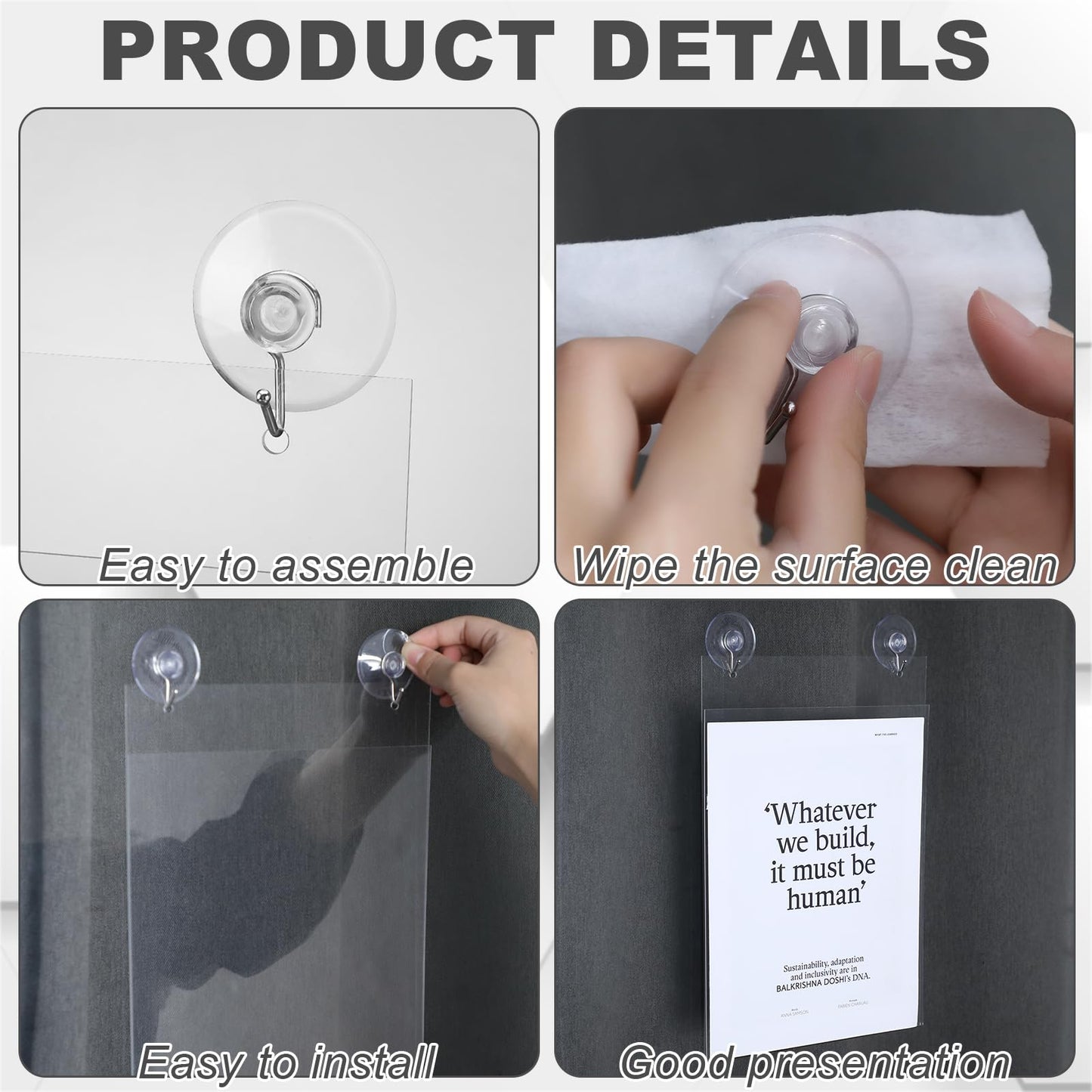 Suzile 8 Pcs Acrylic Window Sign Holder Hanging Acrylic Holder 8.5 x 11 Inch Office Door Signs with Suction Cup Hooks Hangers for Office School Store Restaurant Home