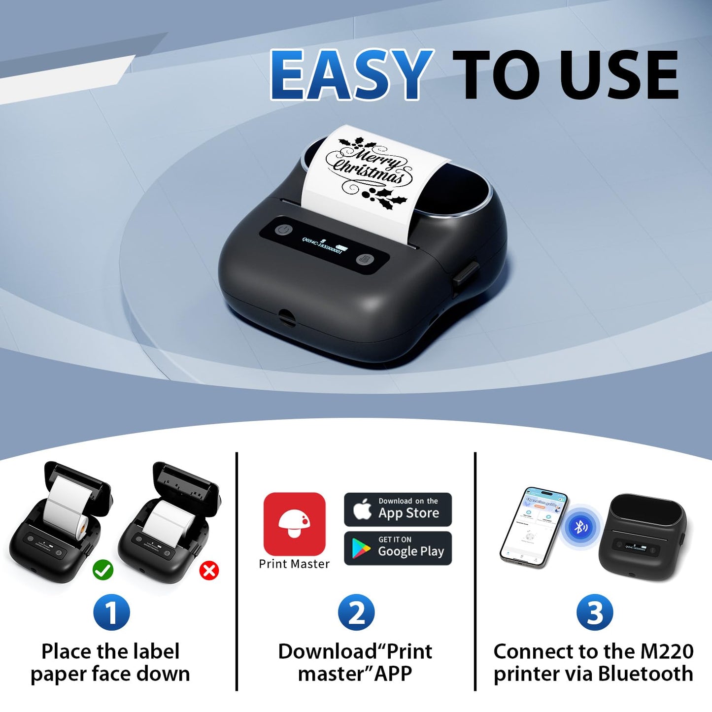 ItriAce M220 Wireless Label Maker Portable Address Printer for 0.78 to 3.14 Inch Labels, for Home Office and Small Business Organization, Compatible with iPhone Android and PC, with 40x30mm Label