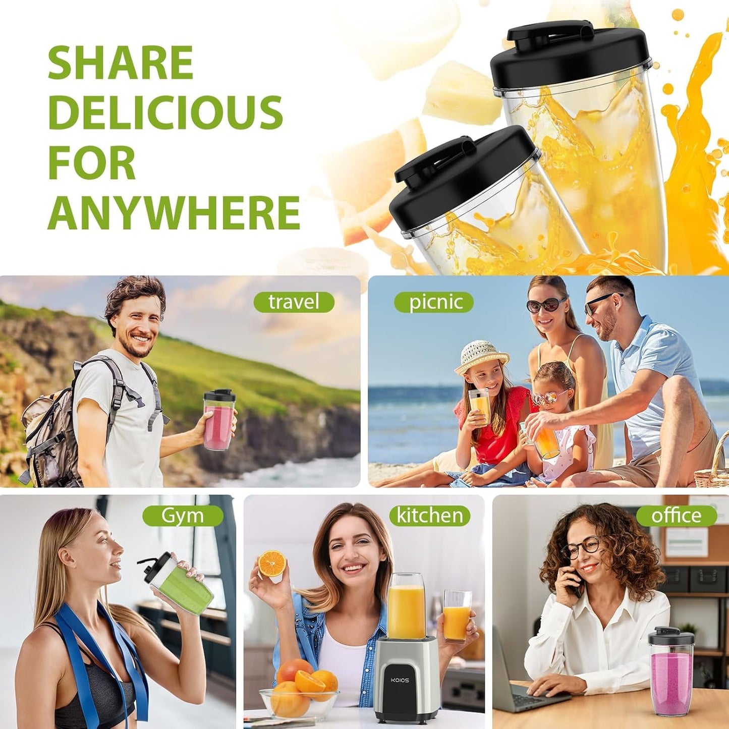 Smoothie Blender, 900W Personal Blender and Grinder Combo for Shakes and Smoothies with 3 Non-BPA Portable Cup for Beans, Nuts