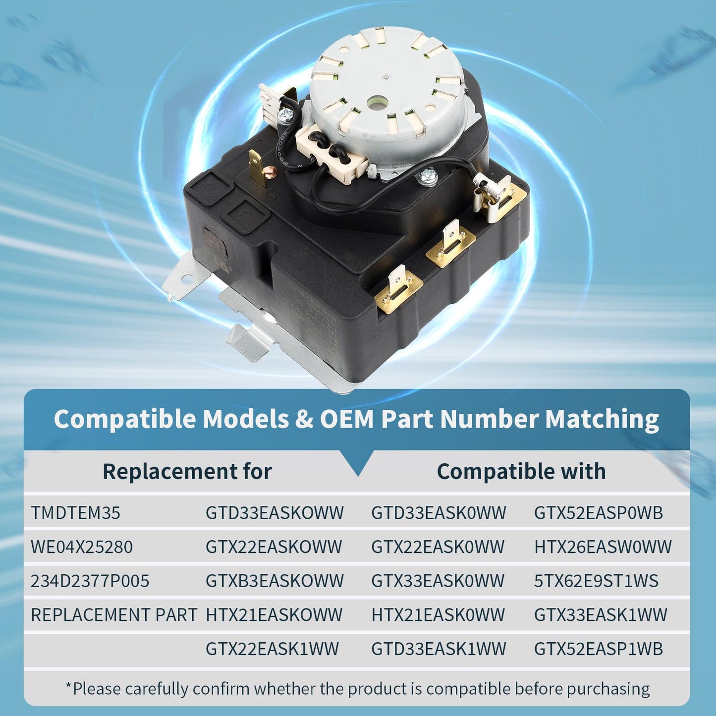TMD1EM35 WE04X25280 234D2377P005 Dryer Timer, Compatible with GE GTD33EASK0WW GTX22EASK0WW GTX33EASK0WW HTX21EASK0WW Dryer Timer etc. Upgraded Product for Improved Performance - OEM 1 Year Warranty