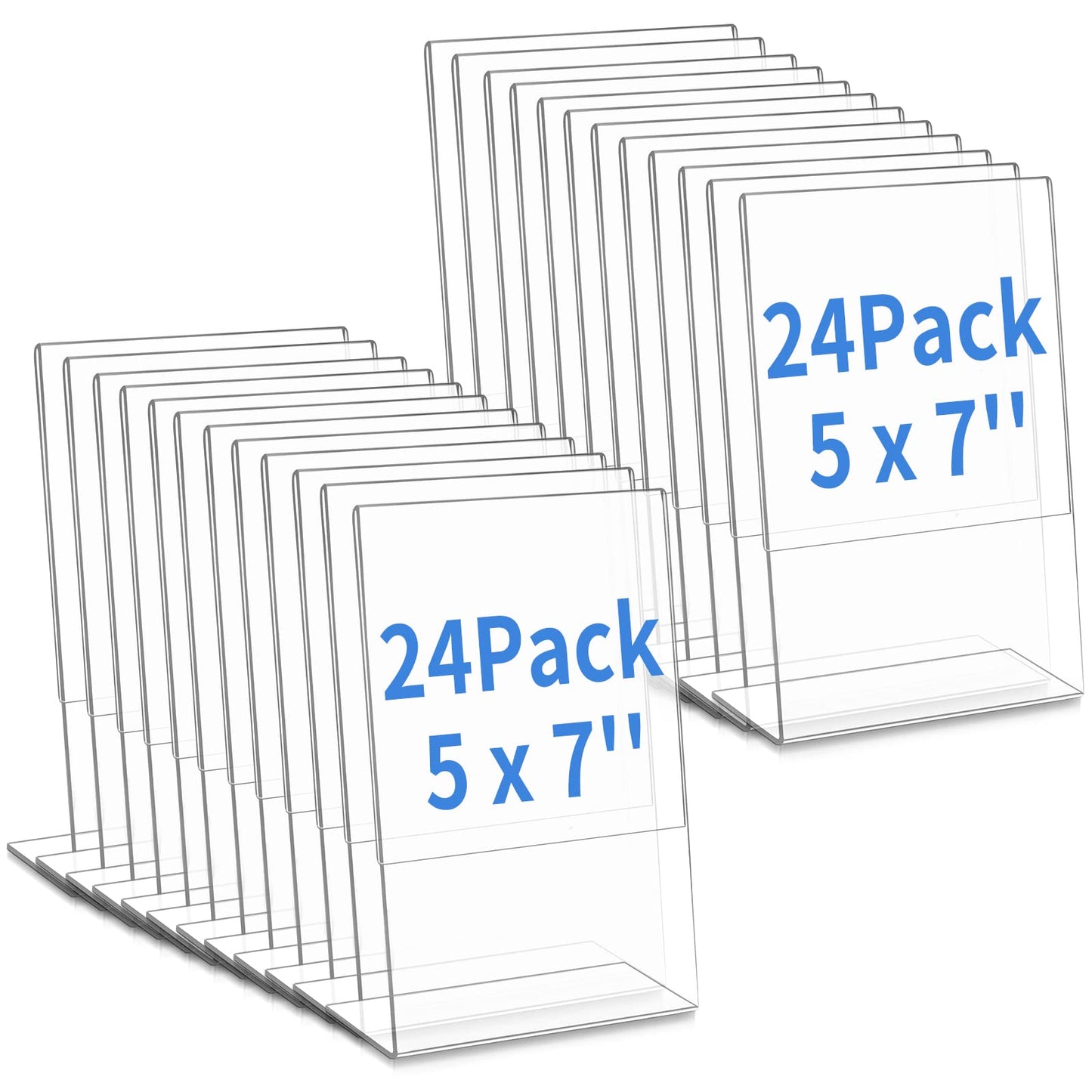 Yalikop 24 Pack Acrylic Sign Holder Slant Back Plastic Paper Display Stand Clear Table Top Sign Holders for Office Home Store Restaurant(5 x 7 Inch)