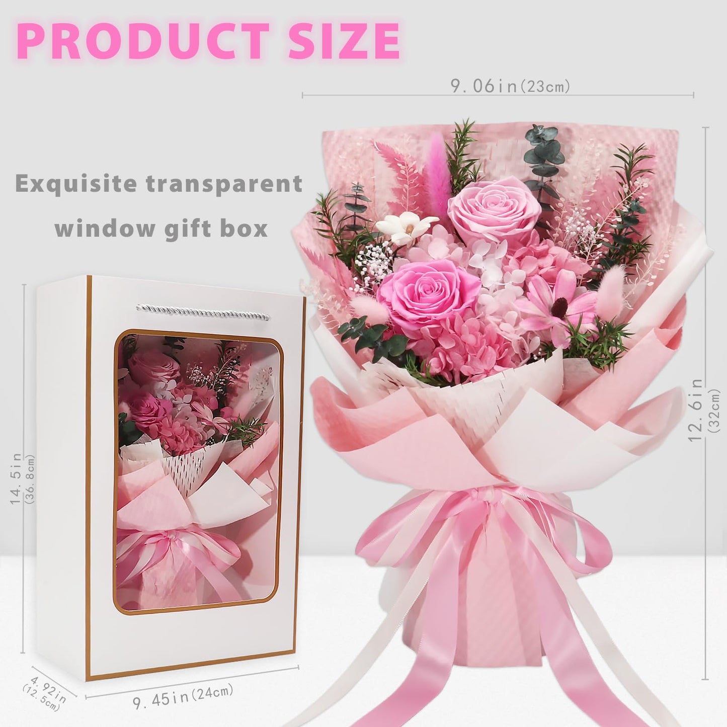 Preserved Flowers Bouquet-Pink Forever Flowers For Delivery Prime, Ideal Anniversary Valentine Gifts for Women Mother Wife Grandma