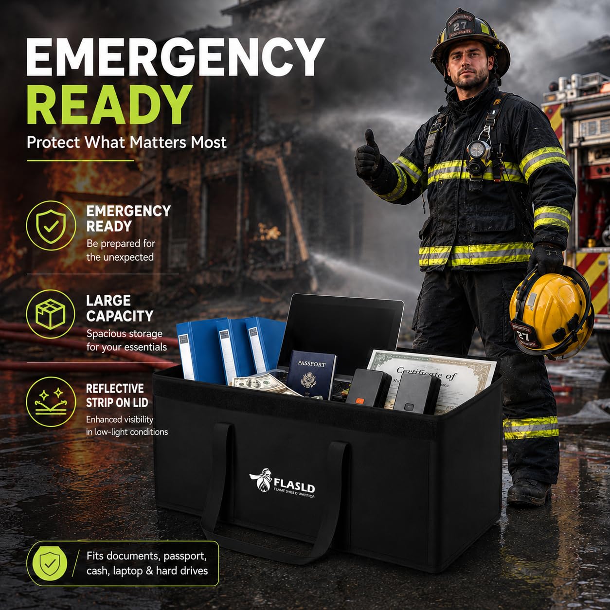 FLASLD Large Fireproof Document Bags, 24x12x12” Waterproof Storage Firesafe Bag, Fireproof Folder Safe Box for Cash, Valuables & Passport, Silicone Coating & Zipper Closure