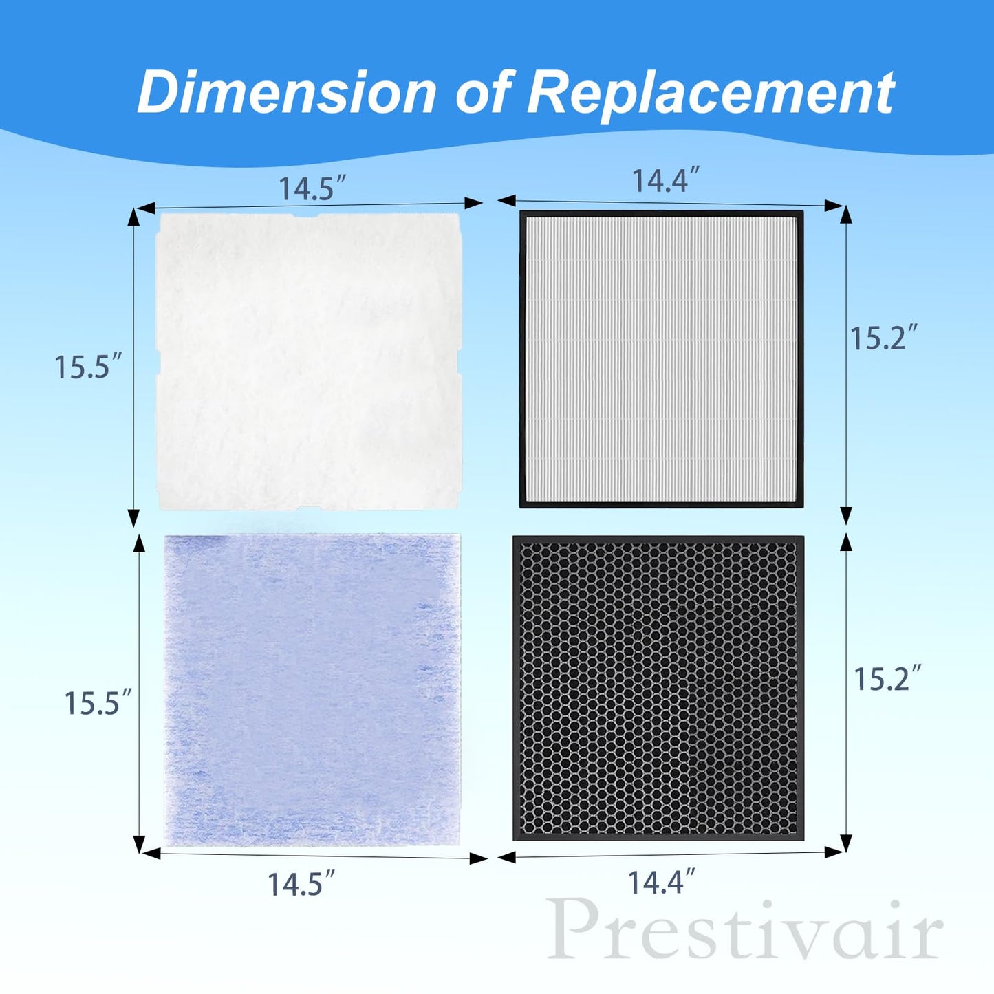 Prestivair Replacement Air Filter Kit Compatible With Rabbit Air MinusA2 Purifier, Powerful Filtration High Efficiency HEPA Filter, SPA-700A, SPA-780A, SPA-780N