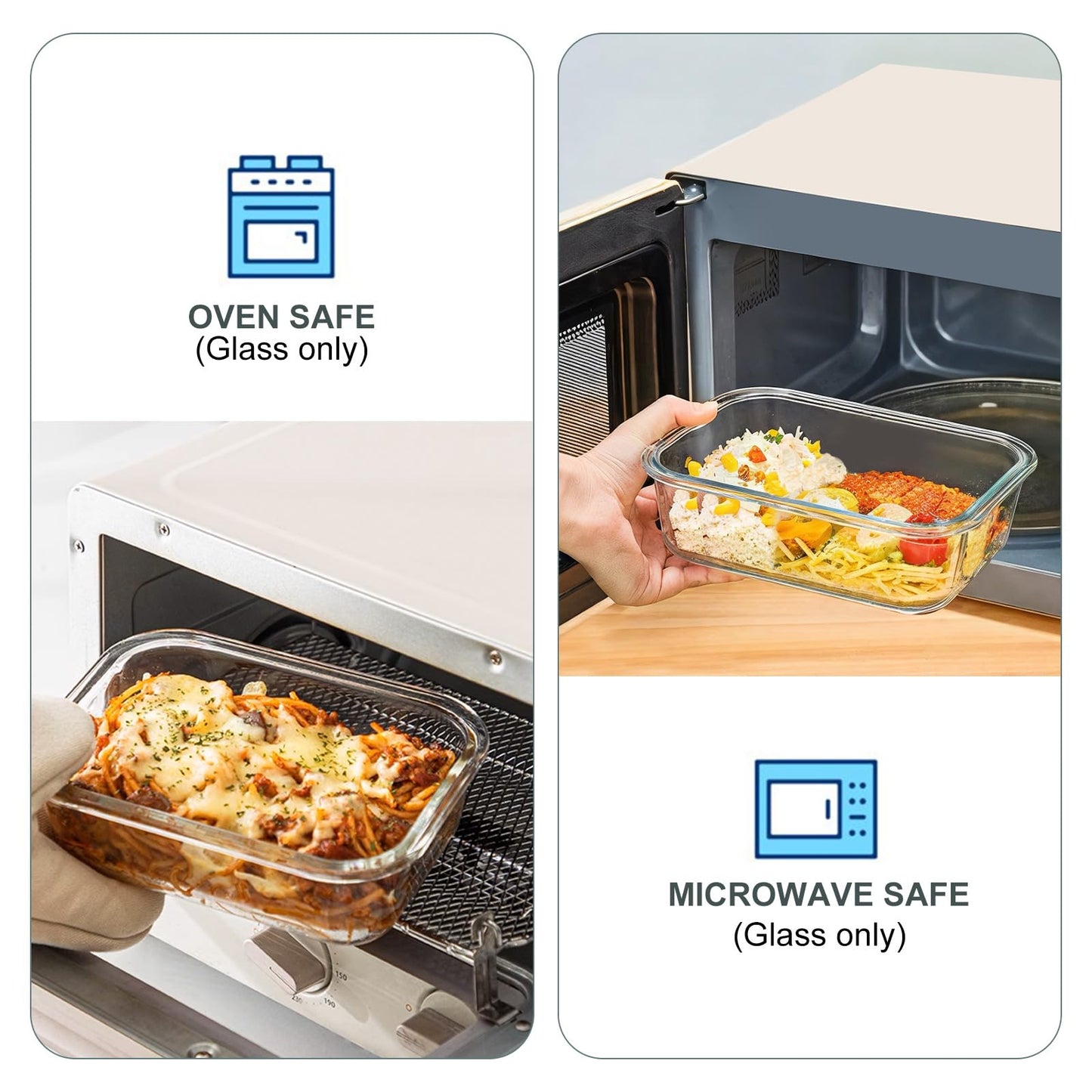 KOMUEE 10 Pack Glass Food Storage Containers, Meal Prep Containers with Lids, Airtight Glass Lunch Boxes, Freezer, Oven, and Microwave Safe
