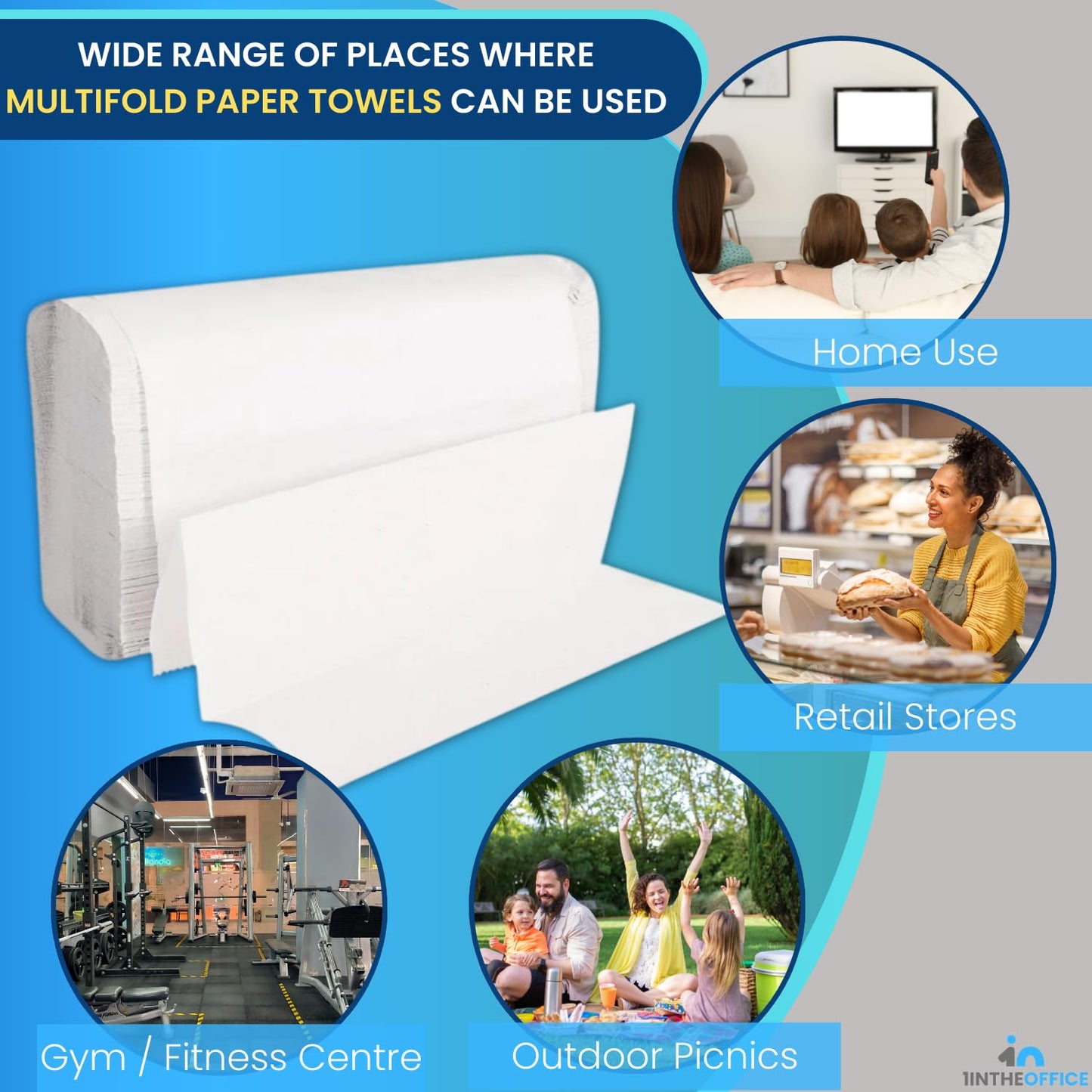 1InTheOffice Multifold Paper Towels, Paper Hand Towels for Bathroom, Folded Paper Towels, 1-Ply, 9" x 9.45", 250 Towels/Pack, 4 Pack