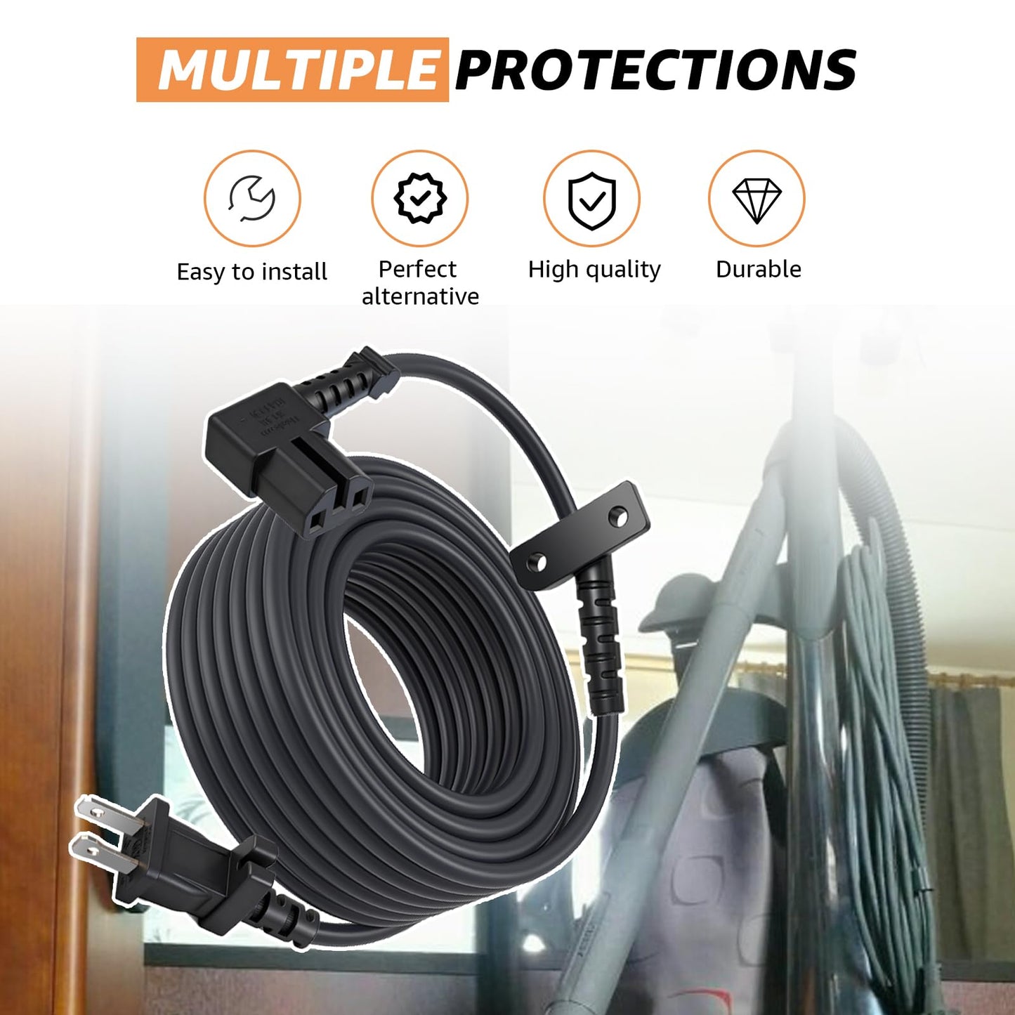 GUSUUI 192006 Power Cord for Kirby Sentria SE G10 G9 Vacuum Cleaner, 120 volt 2 Prong Vacuum Cleaner Cable, 32FT
