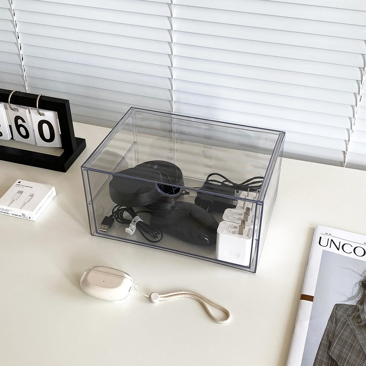 NINEWEEN Clear Desk Organizers and Accessories, 2 Pack Plastic Drawer Organizer for Office Supplies, Marker Pen, Art Crafts, Stationery, Coffee Pods, Stackable Home Storage (2 Drawers)