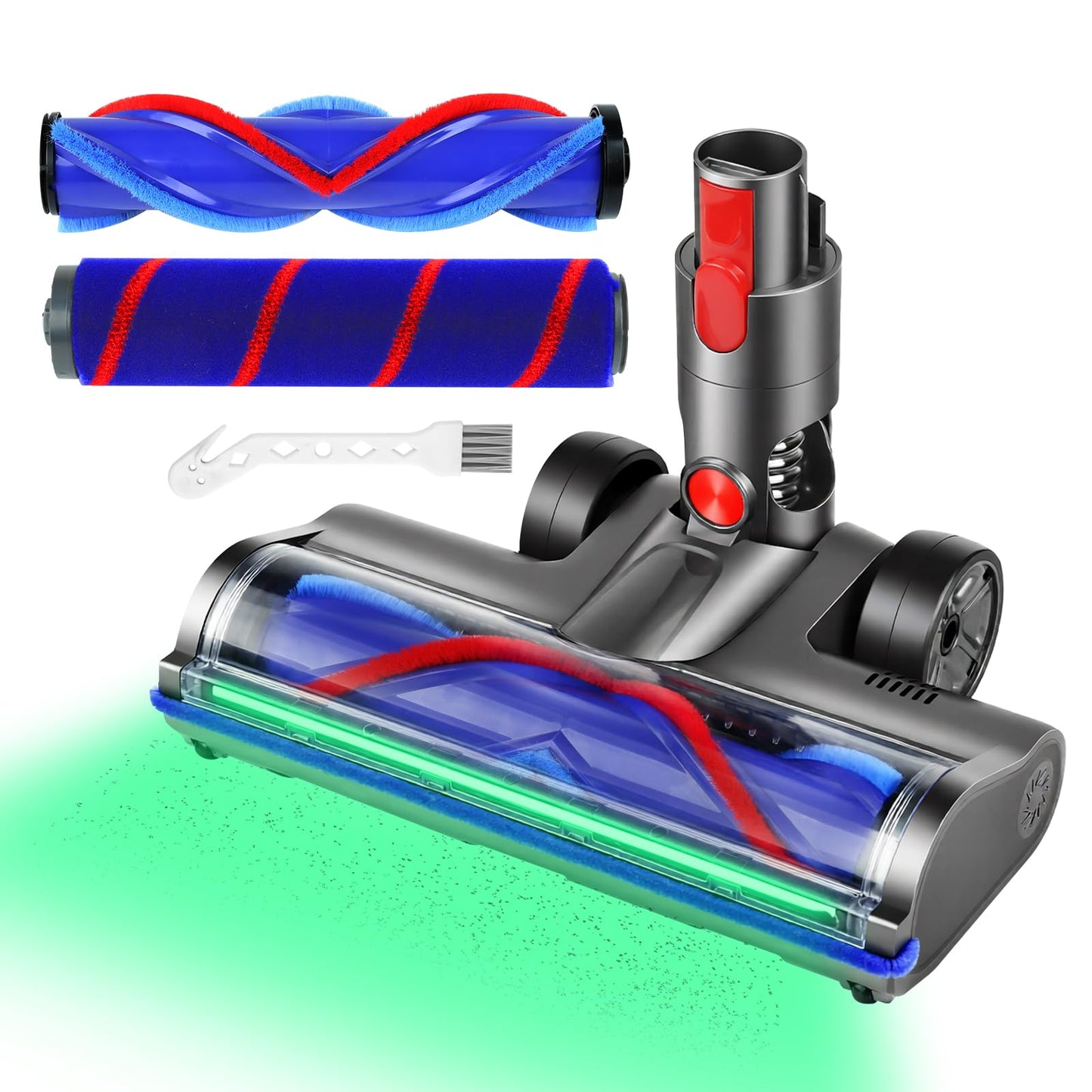 Lemige Upgraded 2 Brushes Vacuum Head Replacement Parts for Dyson V7 V8 V10 V11 V15 Cordless Vacuums, Quick-Release Anti-Tangle Motorhead with Full-Area LED Green Light and Soft Roller Cleaner Head