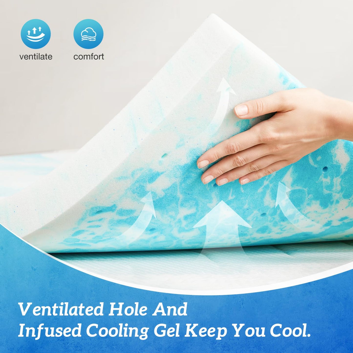 Sweetcrispy Mattress Topper Twin XL, 3 Inch Thick Memory Foam Gel Infused Cooling Toppers Pad for Twin XL Size Bed, Sleeper Sofa, RV, Camper, CertiPUR US Certified, Ventilated and Breathable