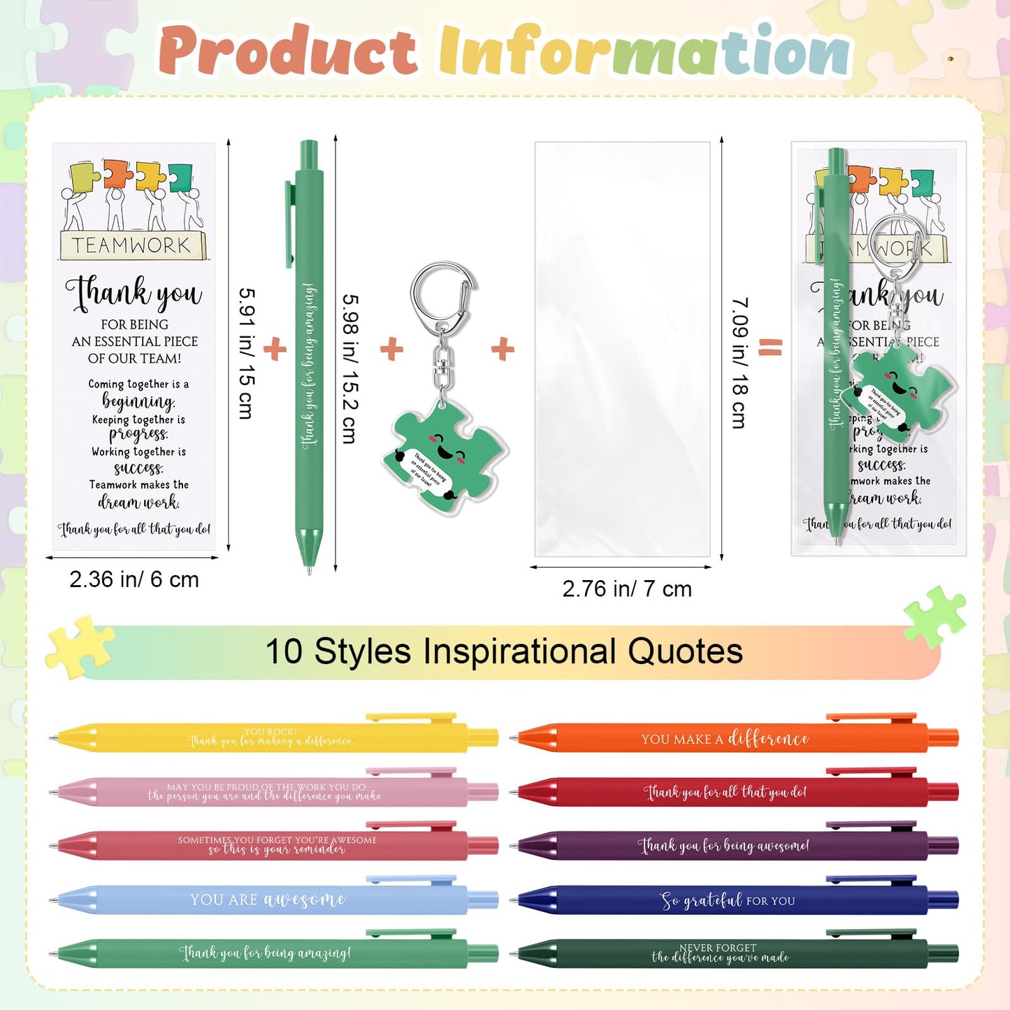 Dunzoom 60 Set CNA Week Gifts Bulk 2026 End of Year Graduation Gifts for Nursing Assistant Teacher Office Staff Employee Appreciation Team Puzzle Keychains & Thank You Pens (Thank You)