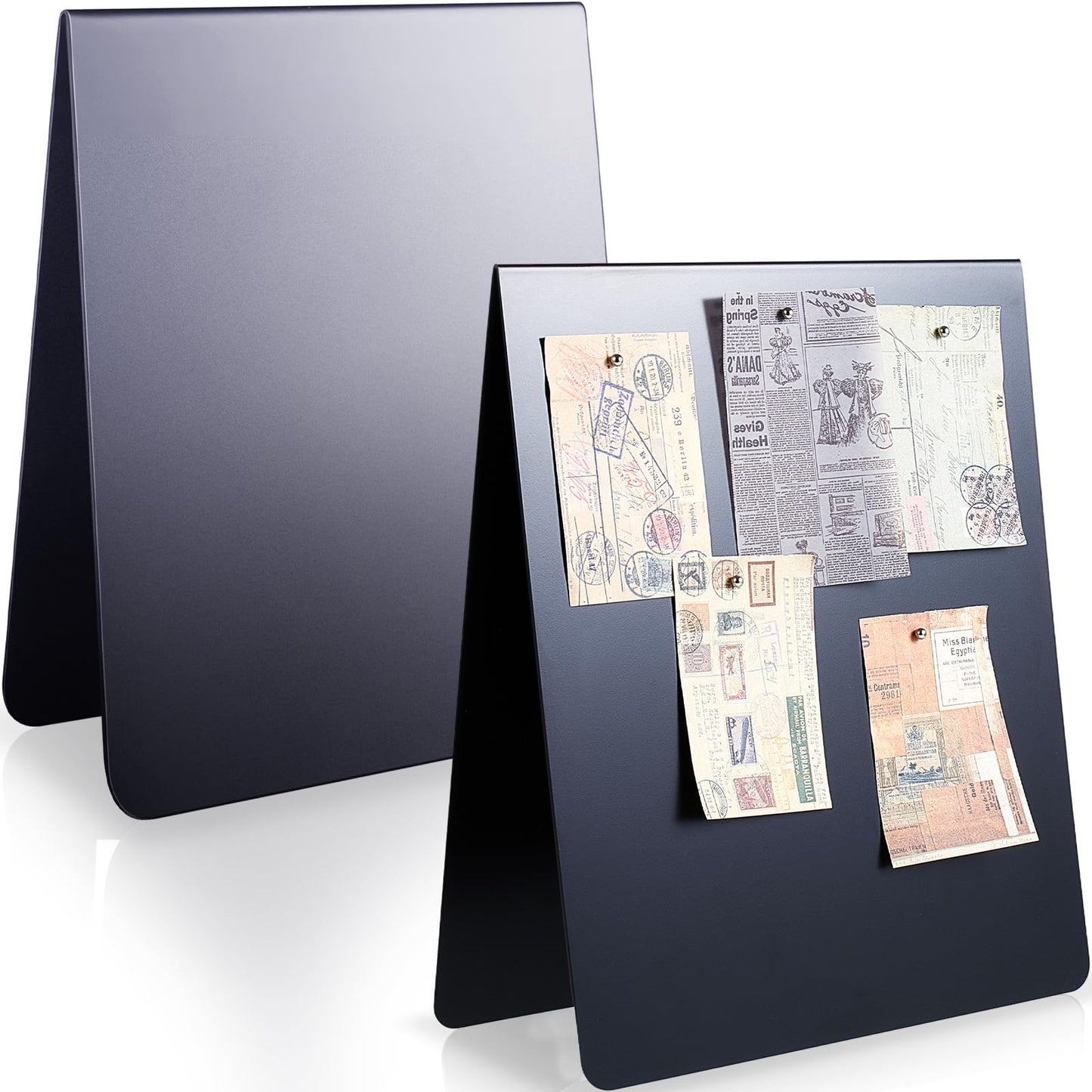 Leinuosen 2 Pcs 12 x 10 Inch Magnetic Bulletin Board Metal Magnet Board Magnet Display Stand for Tabletop Desktop Home Kitchen Office Decor (Black)