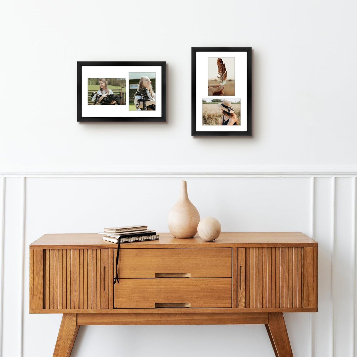 Golden State Art, 5x7 Collage Picture Frame - Solid Wood with Tempered Glass - 9x14 Multi Picture Frame - Displays (2) 5"x7" Photos or One 9"x14" Poster - Black Collage Wall Decor